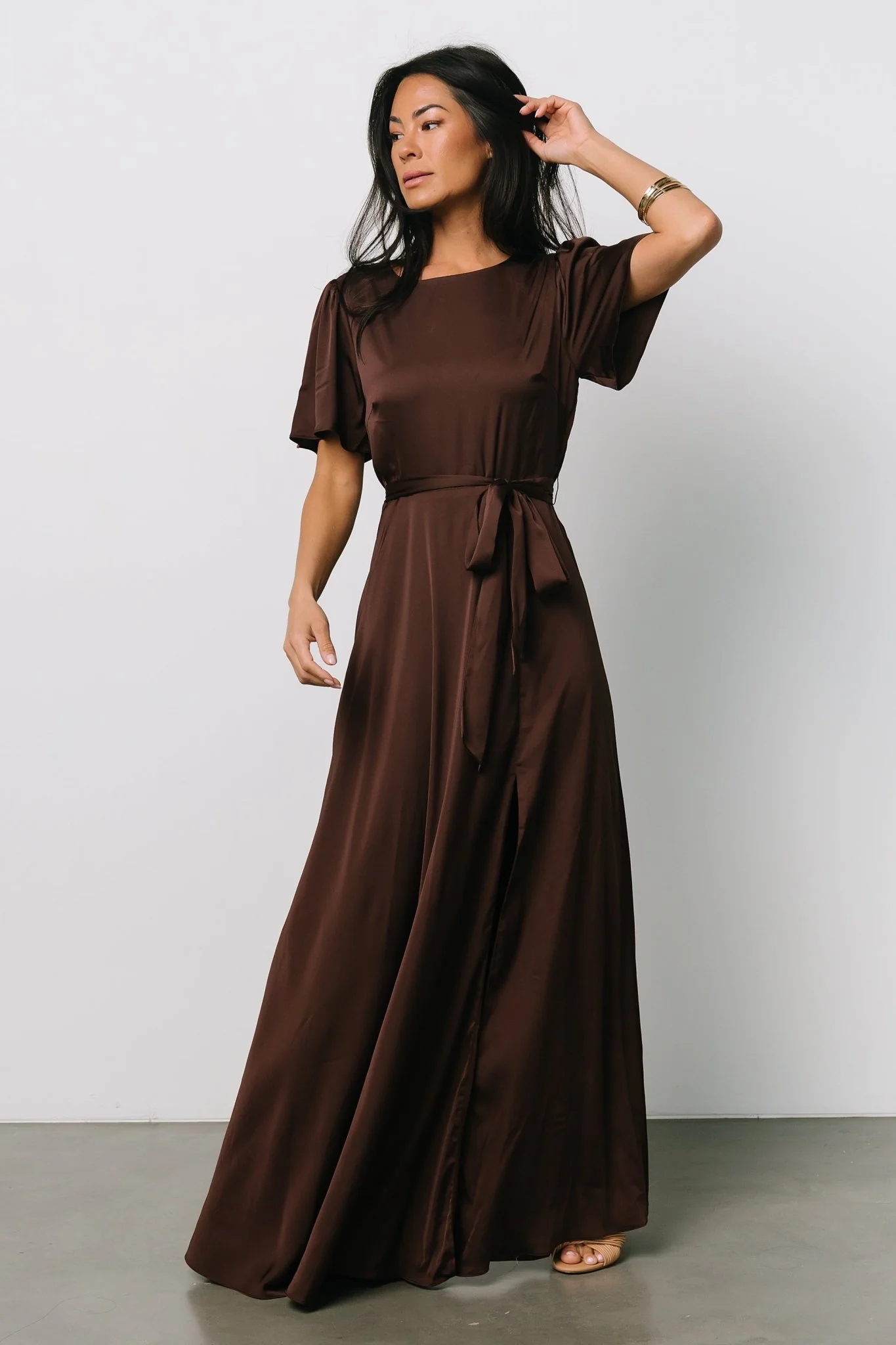Agnes Satin Maxi Dress | Espresso - Vlounger