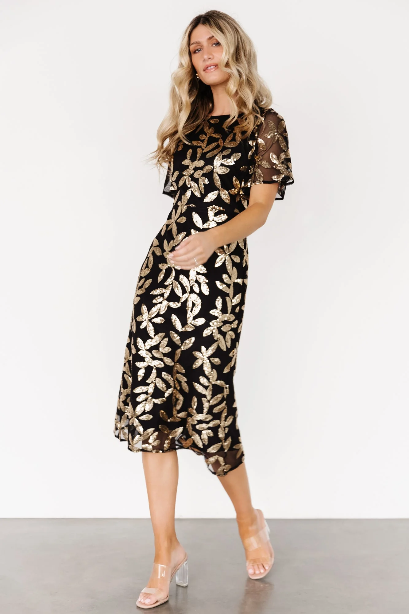 Deanna Sequin Midi Dress | Black + Gold - Vlounger