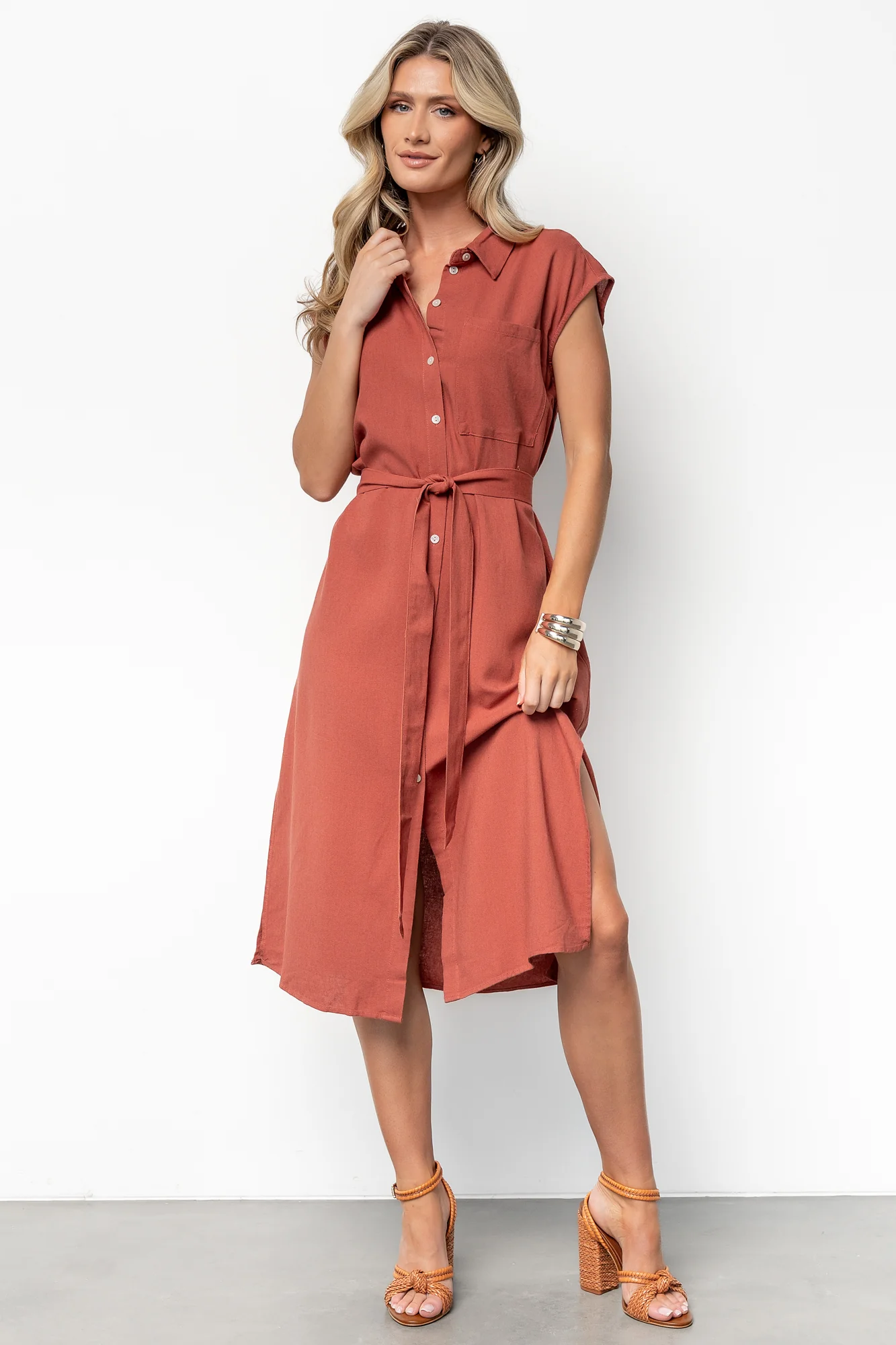 Toledo Button Up Midi Dress | Brick - Vlounger