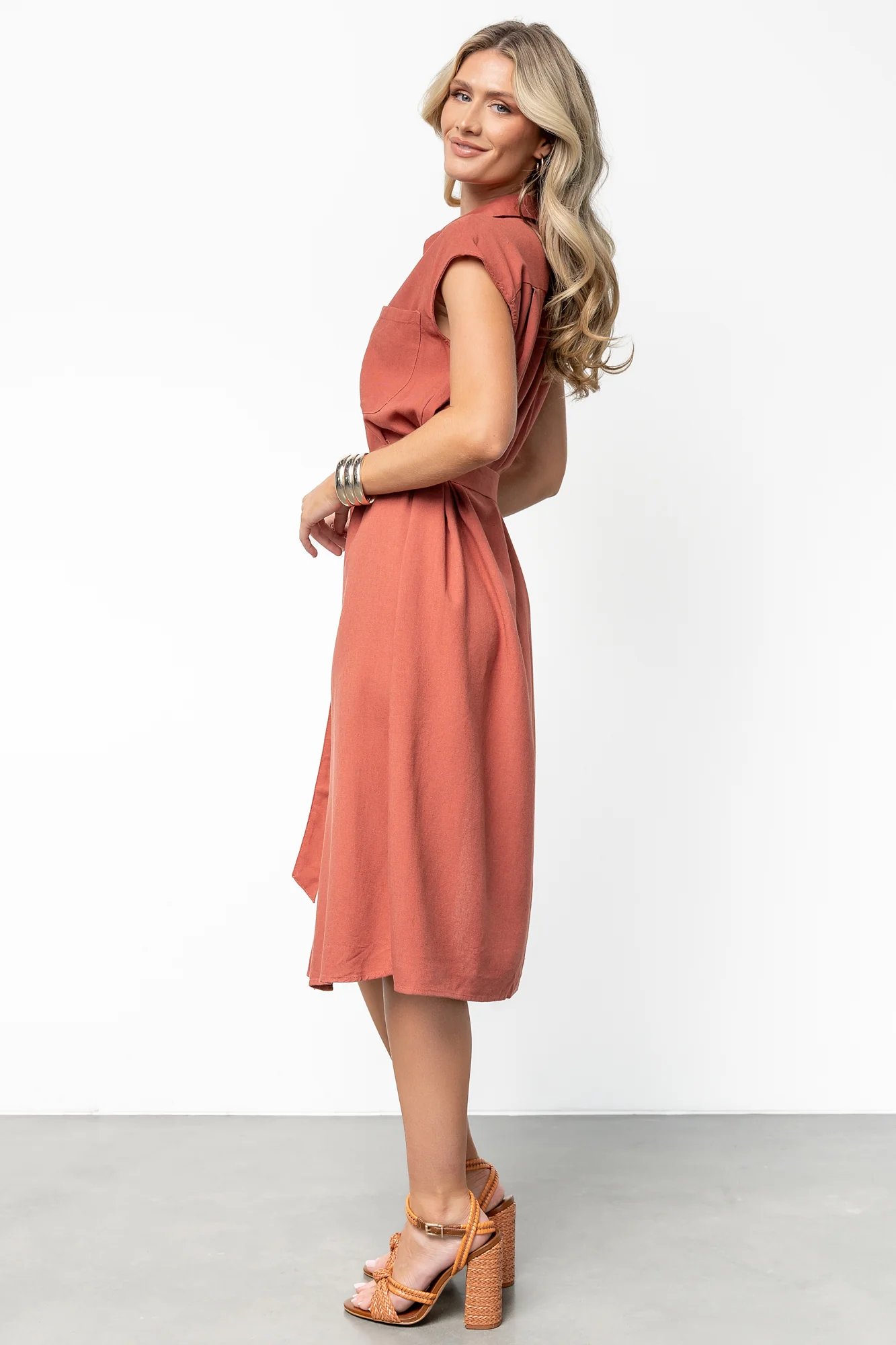 Toledo Button Up Midi Dress | Brick - Vlounger