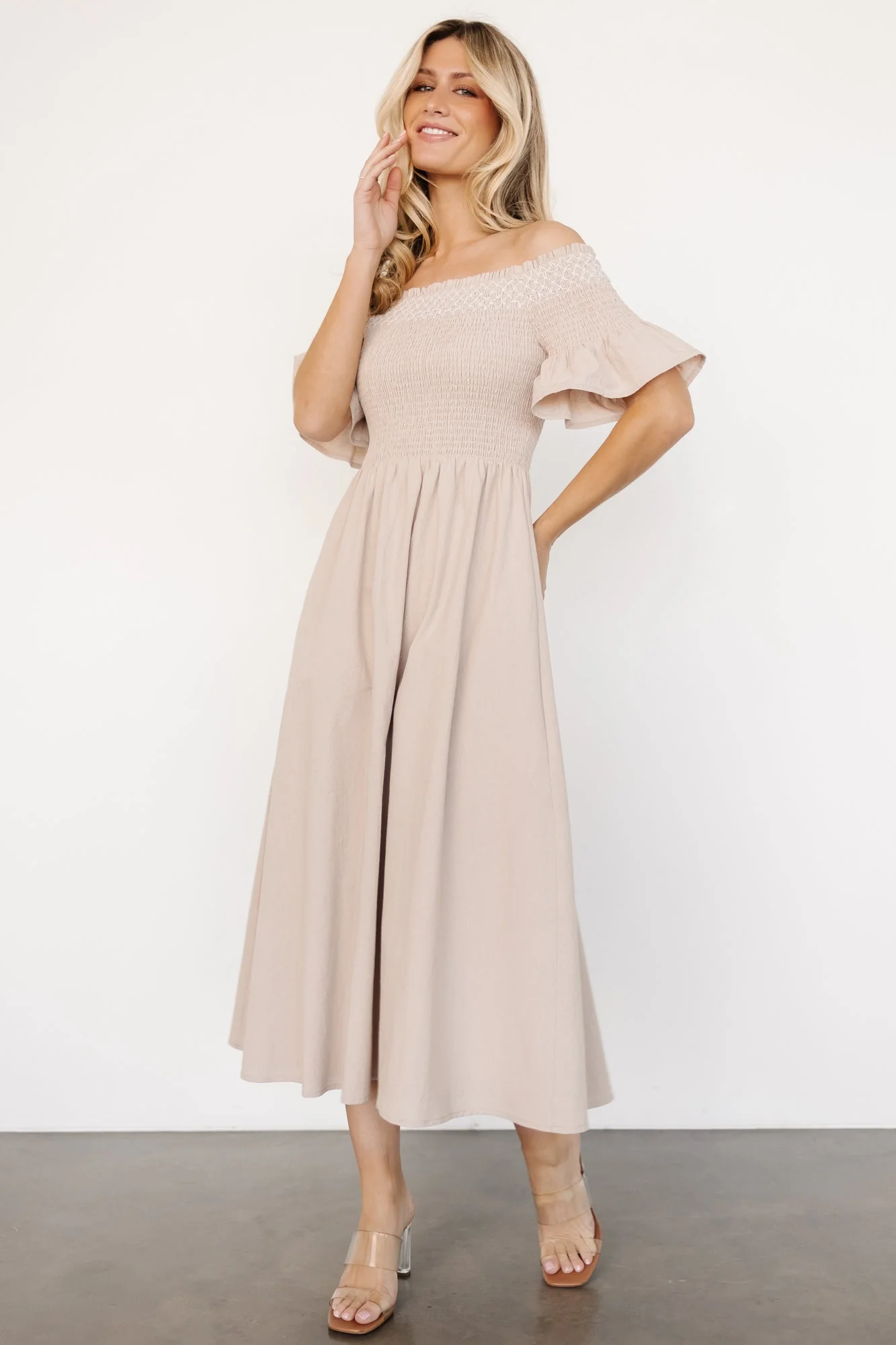 Jodi Off Shoulder Dress | Natural - Vlounger