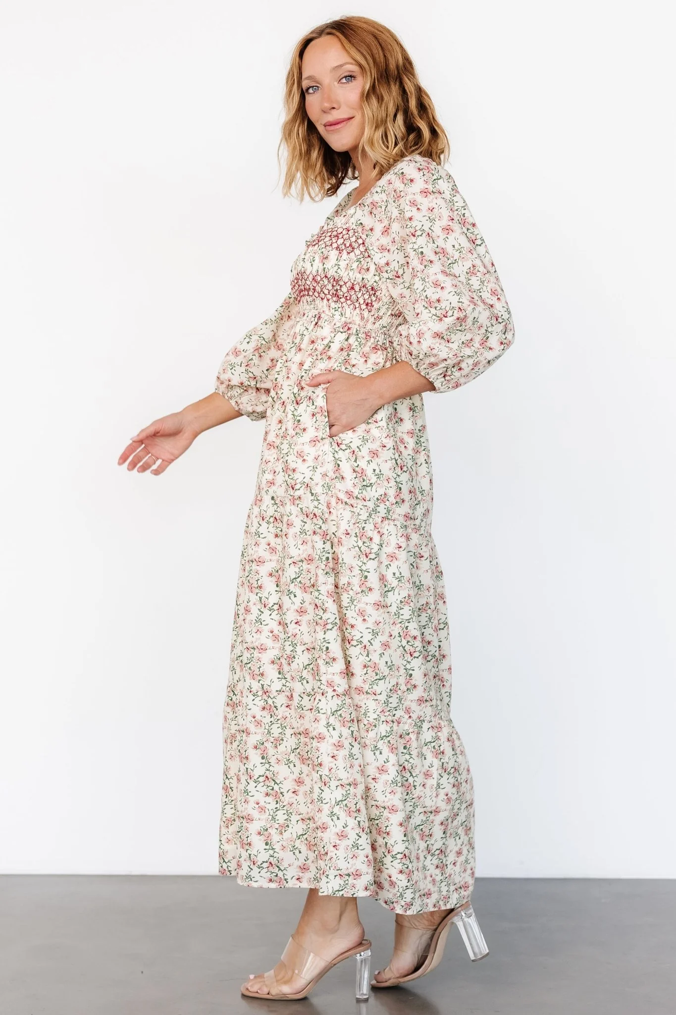 Louisa Smocked Maxi Dress | Cream Floral - Vlounger