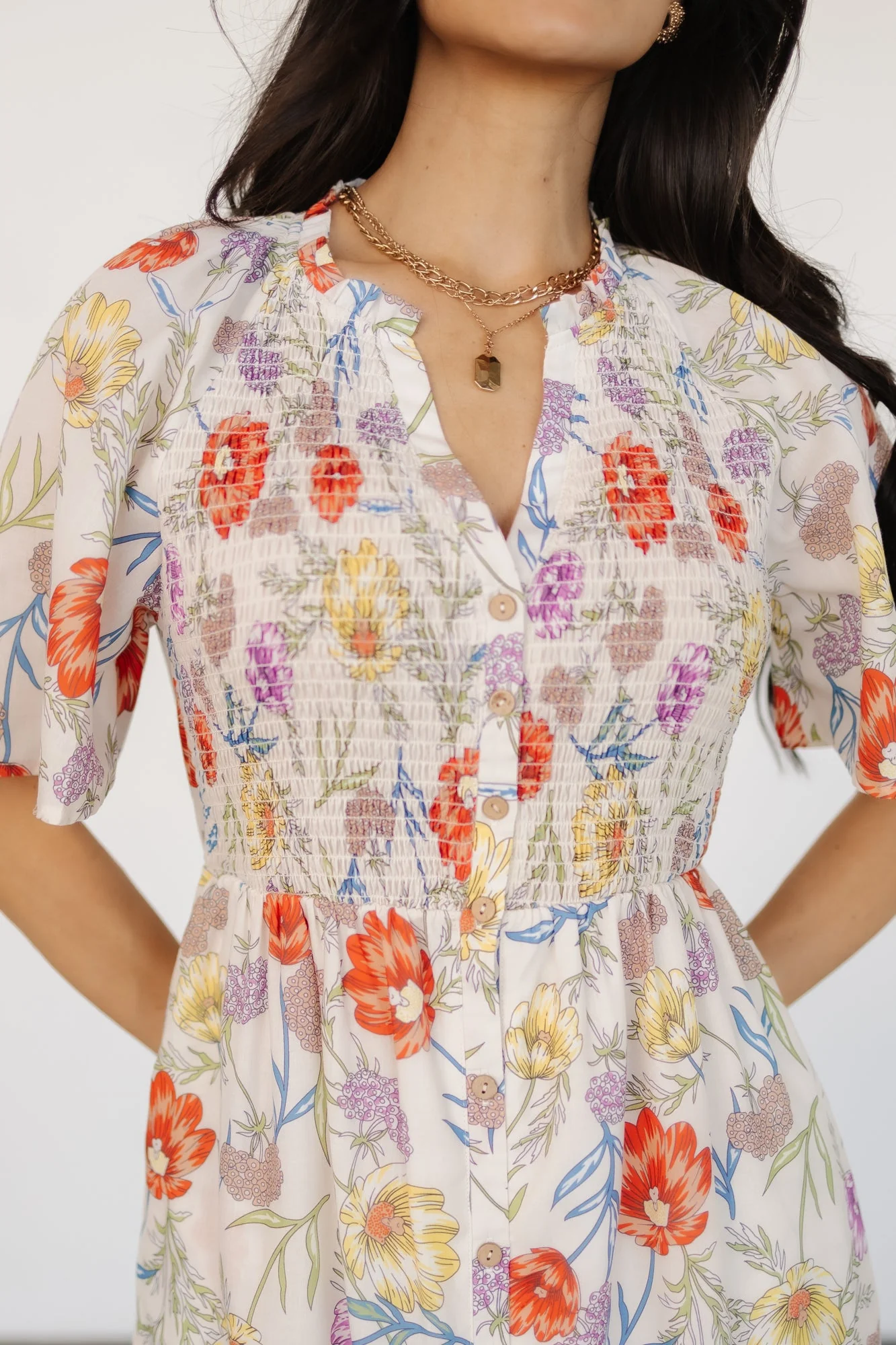 Botega Midi Dress | Ivory Multi Floral - Vlounger