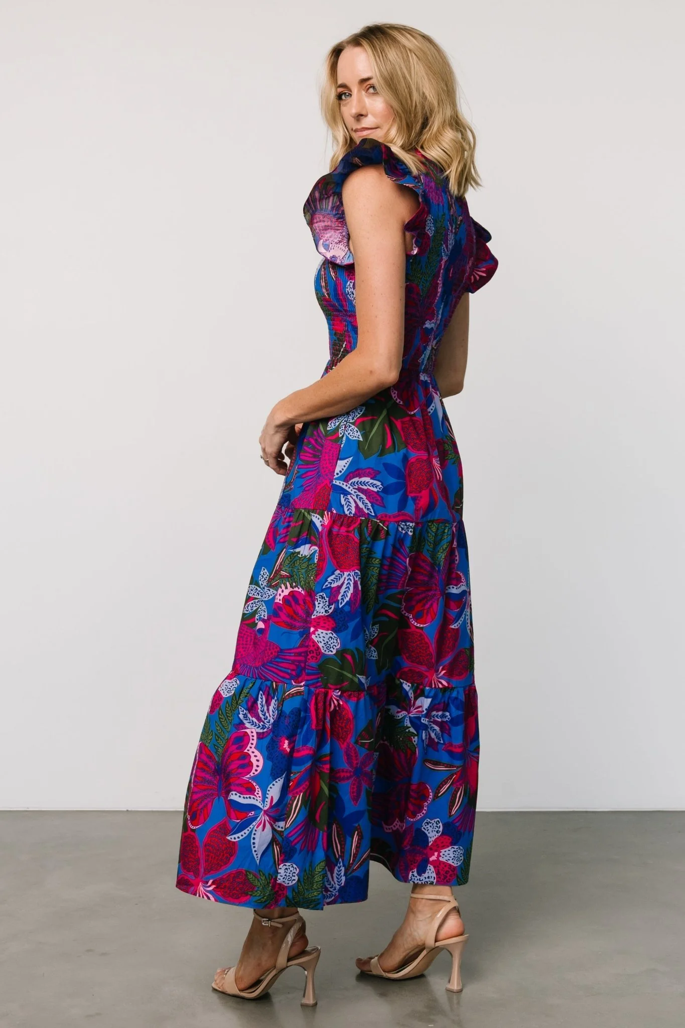 Ranchero Smocked Maxi Dress | Cobalt + Fuchsia Print - Vlounger