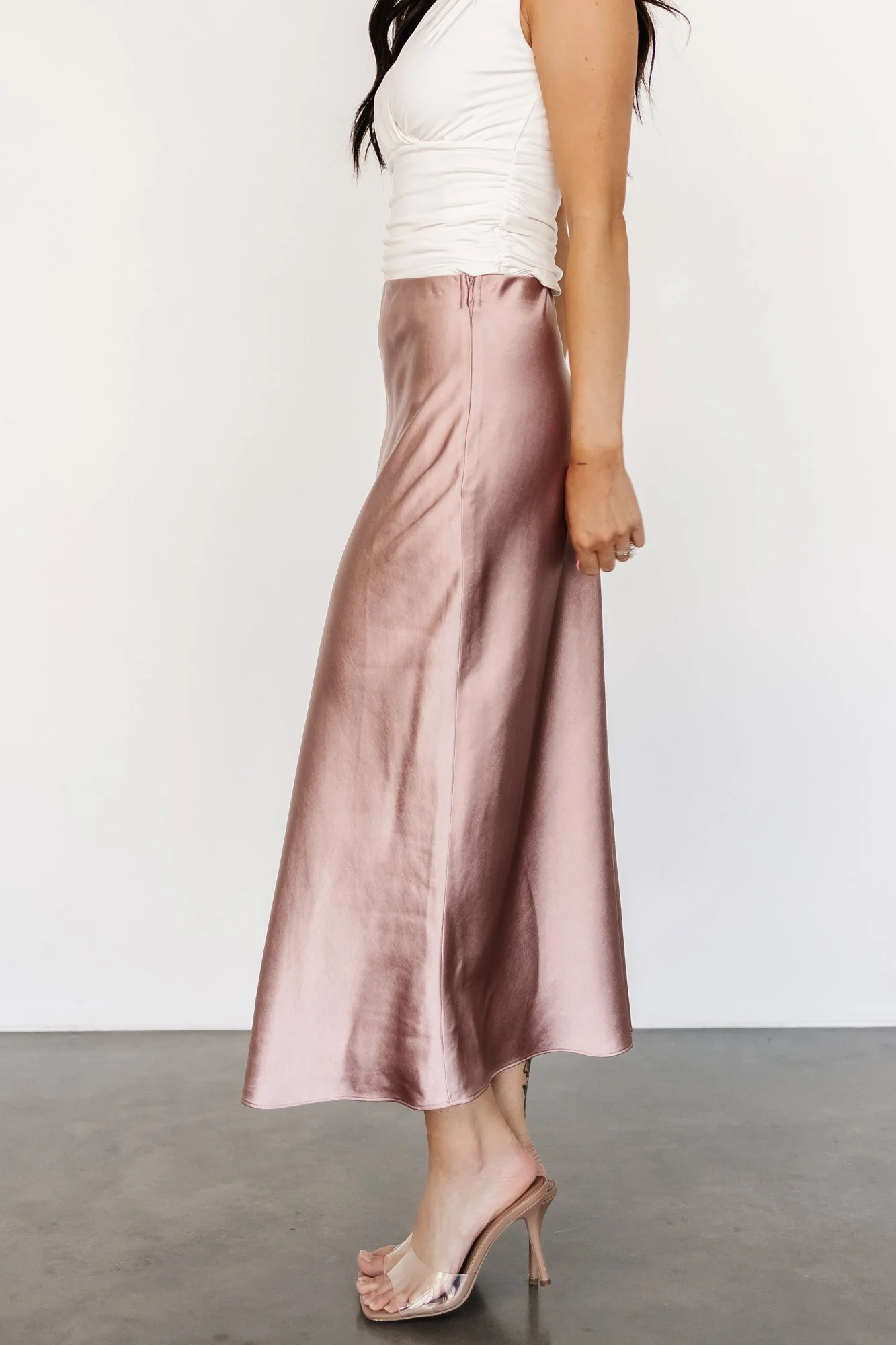 Celeste Satin Midi Skirt | Blush - Vlounger