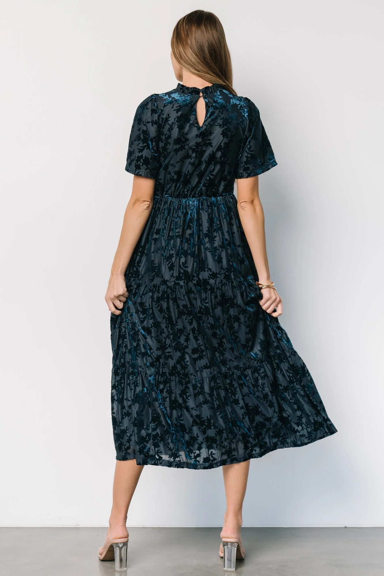 Callen Smocked Velvet Dress | Deep Blue - Vlounger