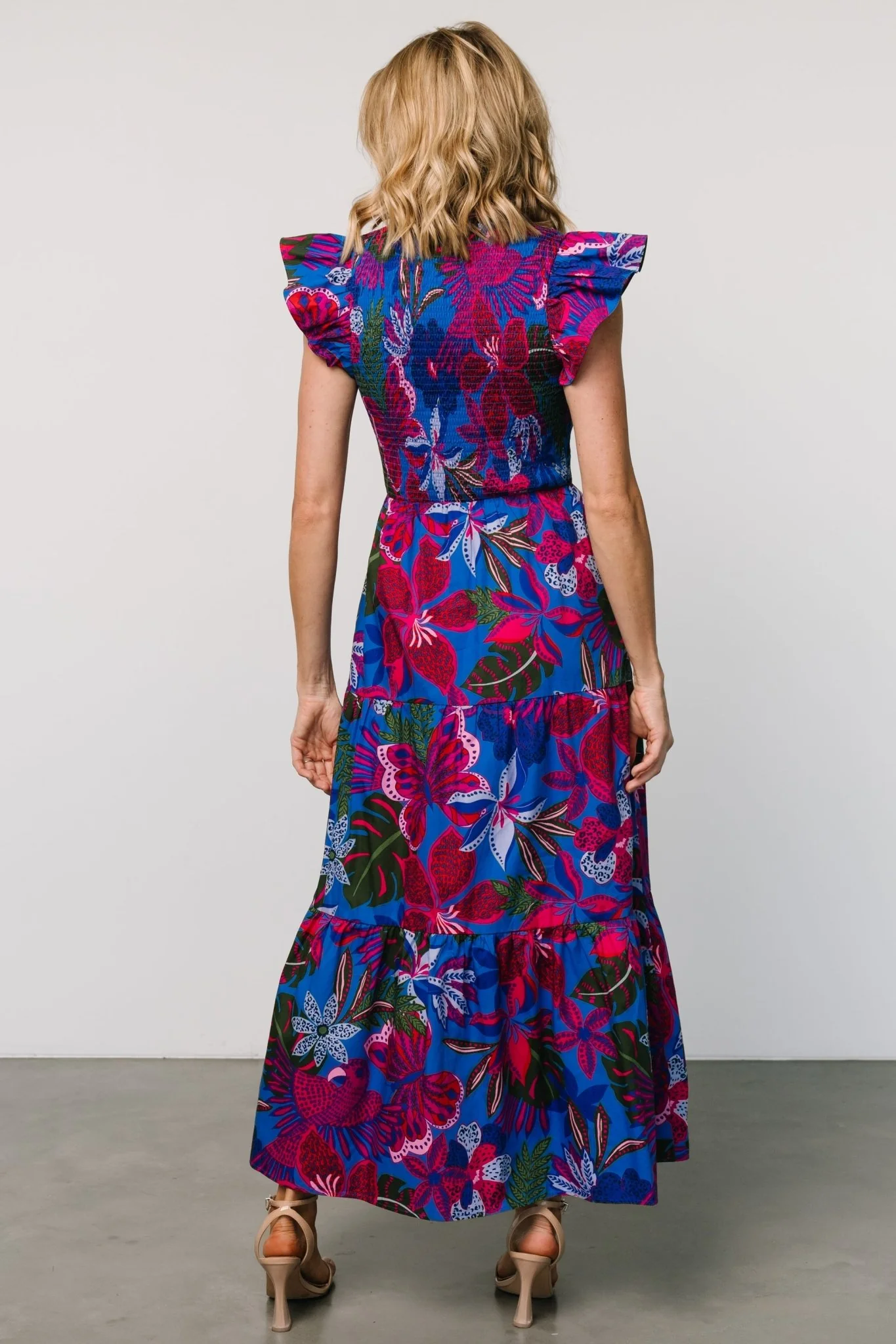 Ranchero Smocked Maxi Dress | Cobalt + Fuchsia Print - Vlounger