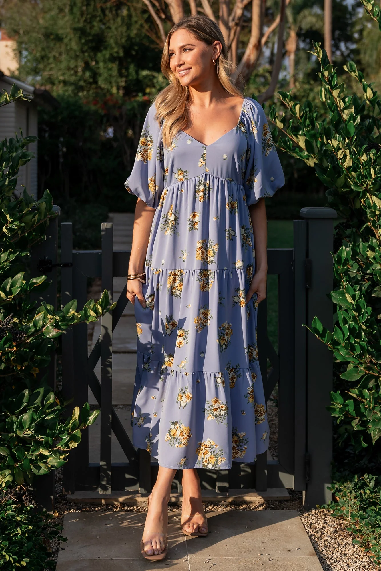 Judith Dress | Blue + Golden Floral - Vlounger