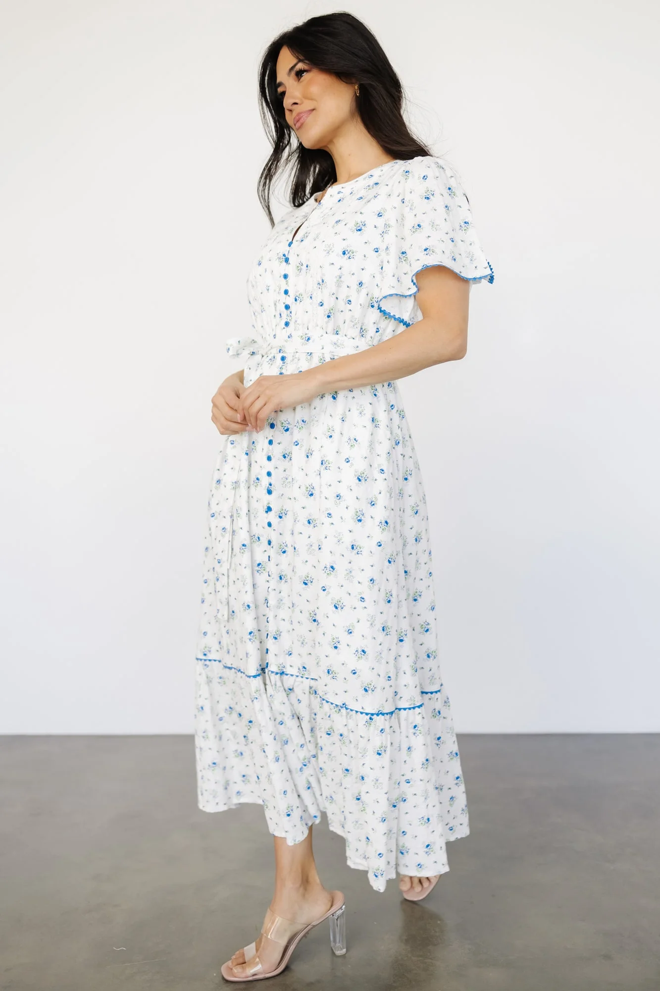 Janie Midi Dress | Ivory Multi Floral - Vlounger