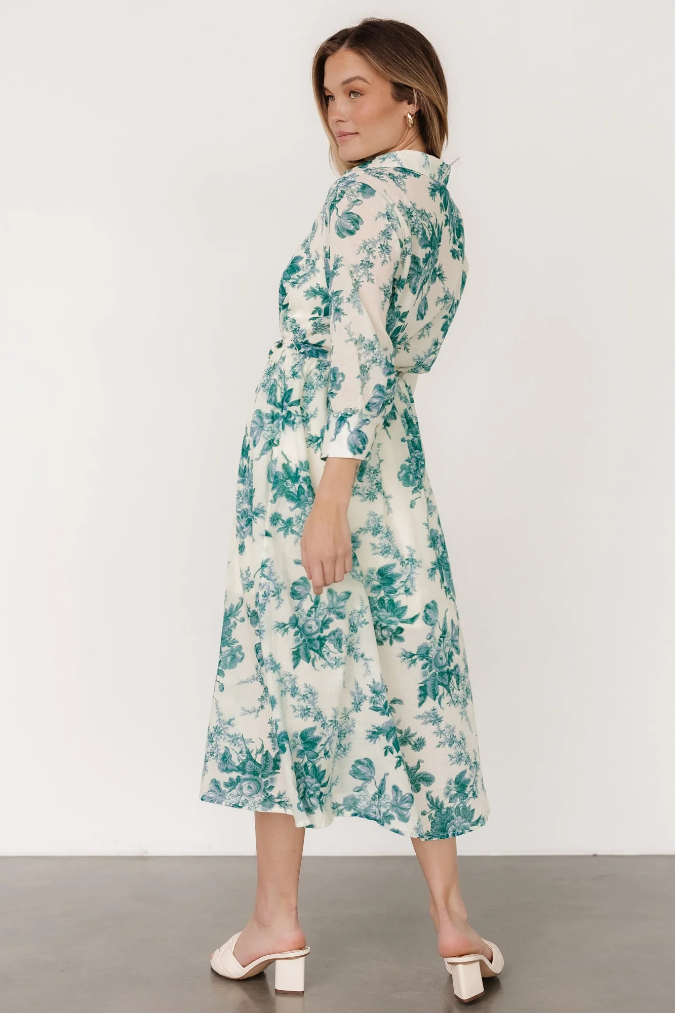 Eunice Button Midi Dress | Cream + Green Floral - Vlounger