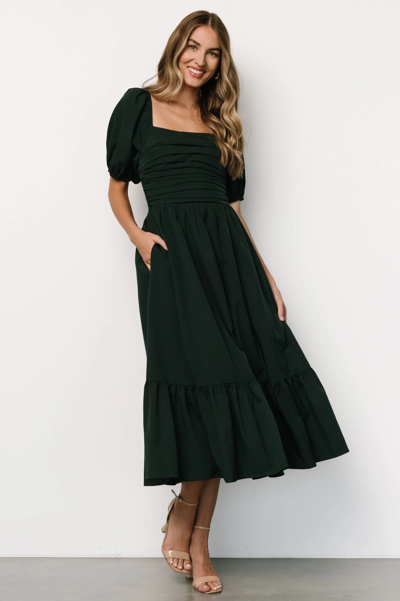 Andrea Pleated Midi Dress | Forest Green - Vlounger