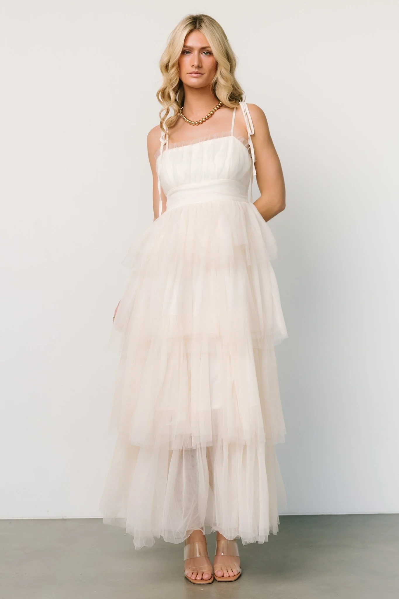 Alora Tulle Tiered Maxi Dress | Cream - Vlounger