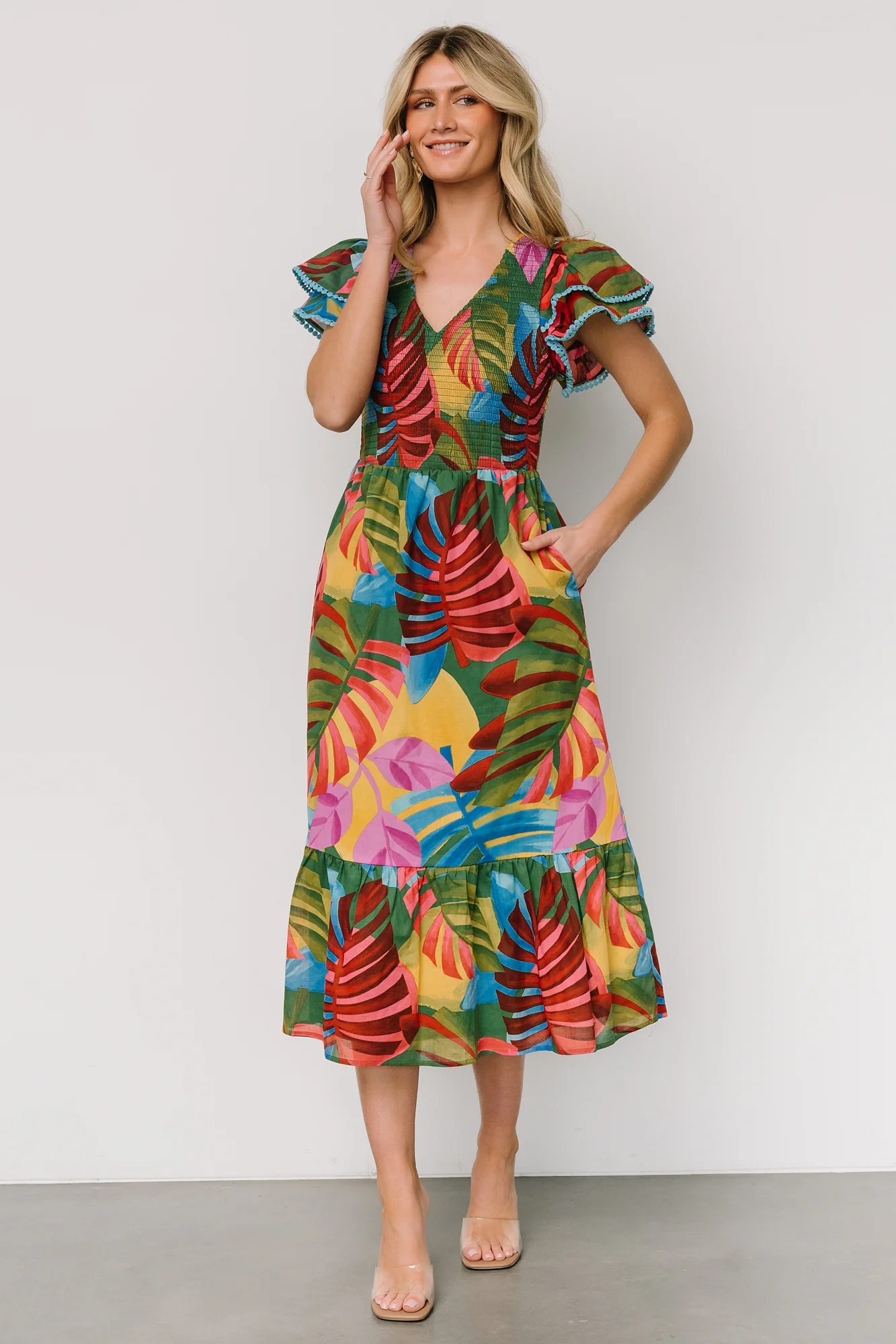 Marielle Smocked Midi Dress | Multi Print - Vlounger