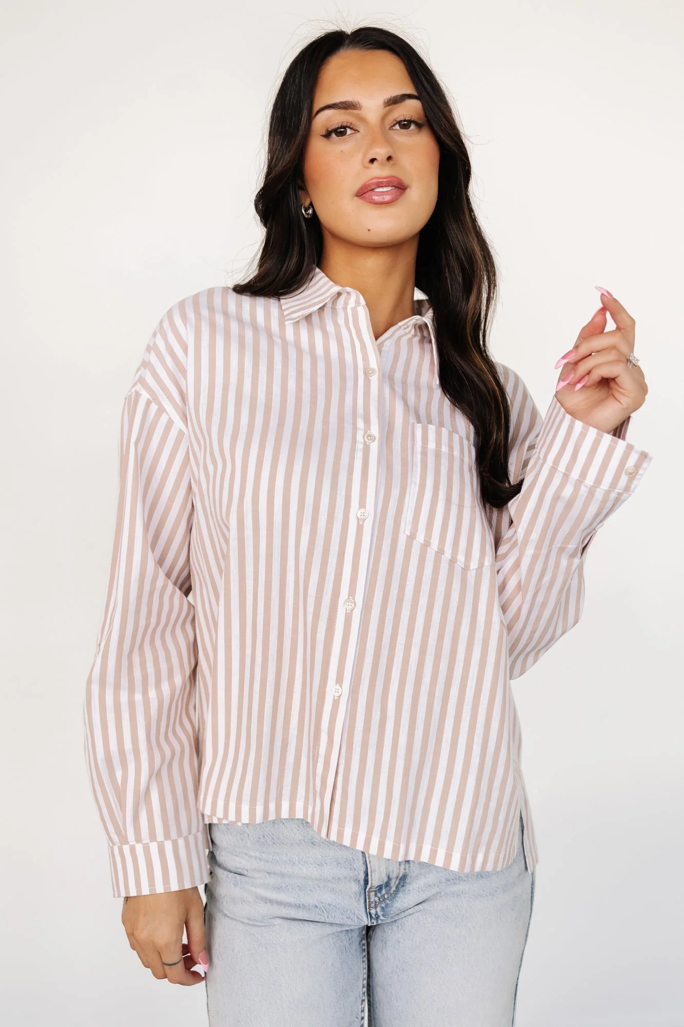 Shasta Button Up Top | Beige Stripe - Vlounger