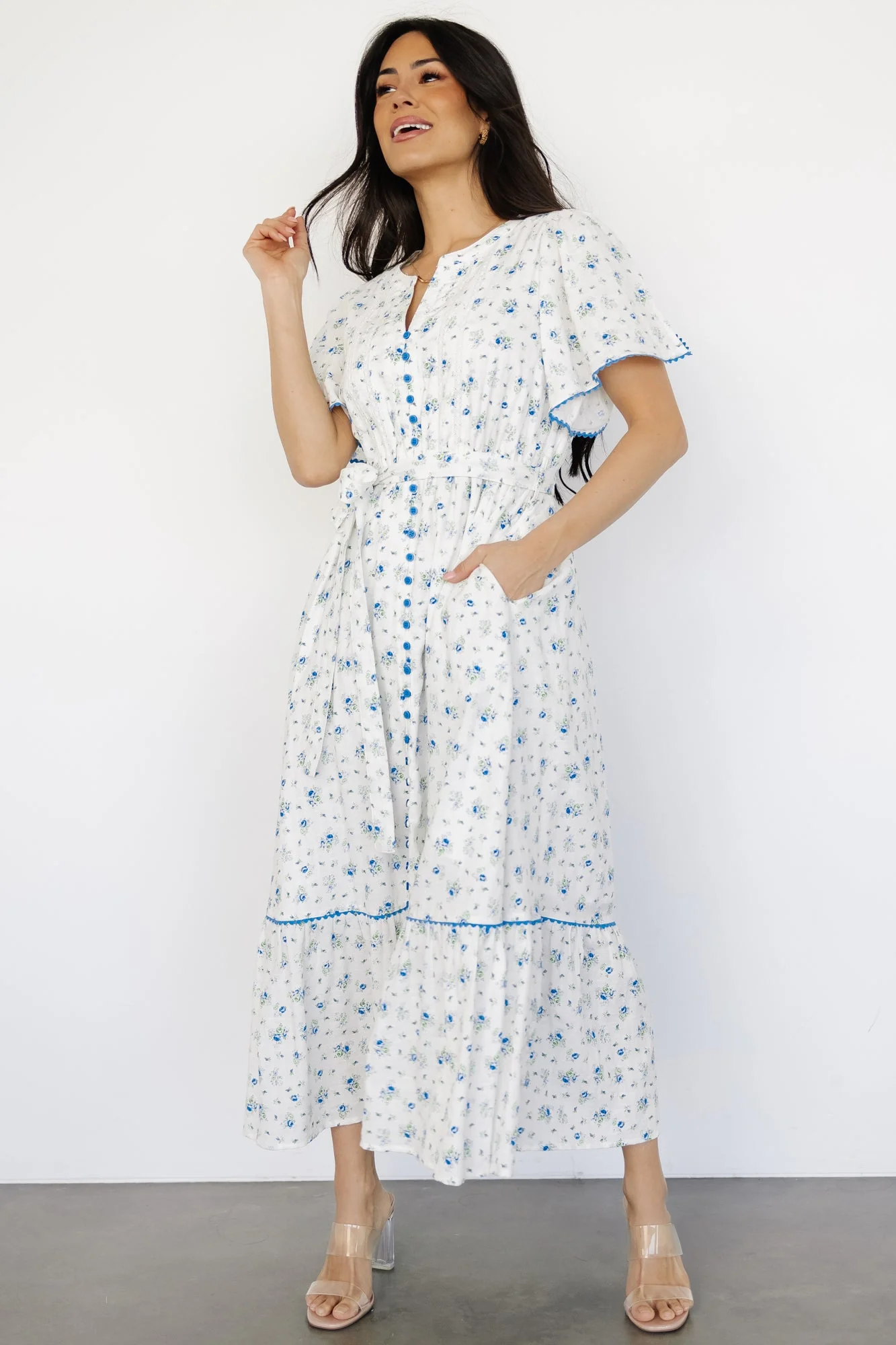 Janie Midi Dress | Ivory Multi Floral - Vlounger