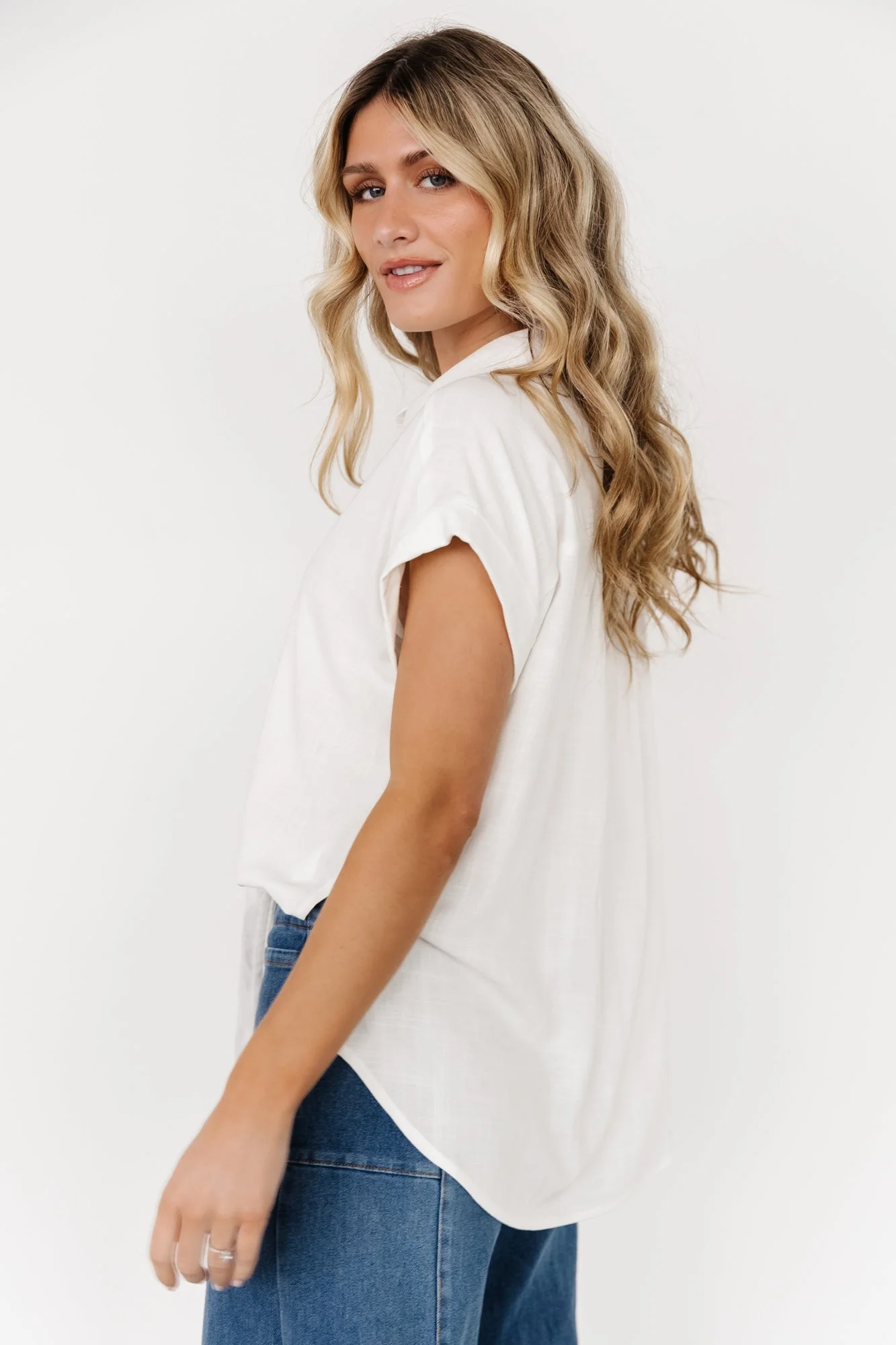 Clarke Button Up Top | Off White - Vlounger