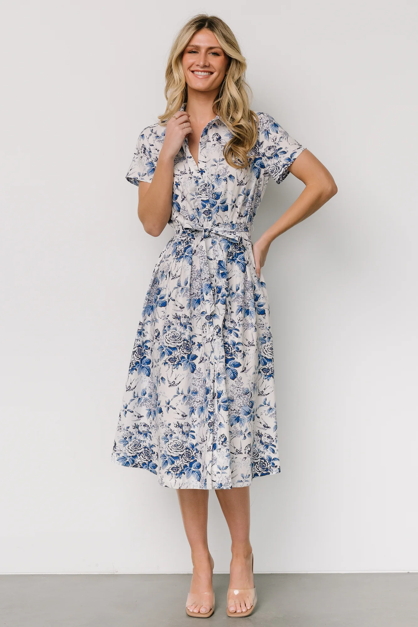 Lidia Midi Dress | White + Blue - Vlounger