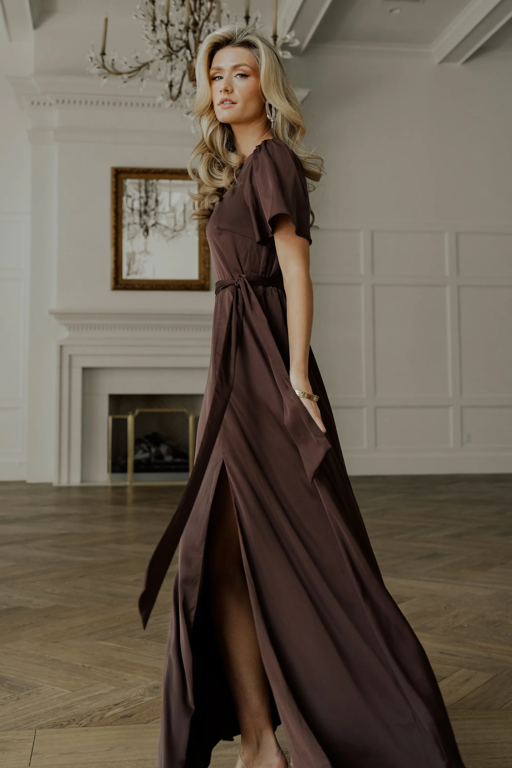 Agnes Satin Maxi Dress | Espresso - Vlounger