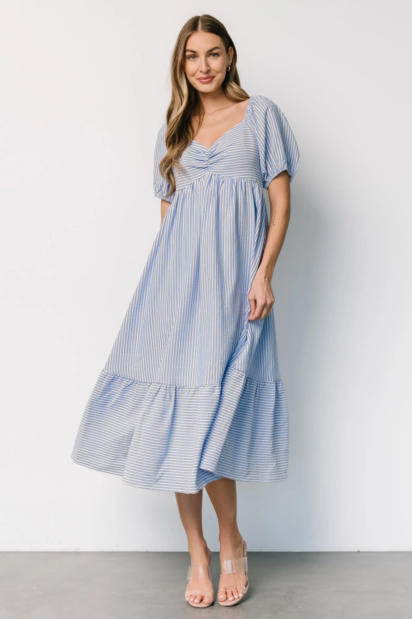 Poppy Midi Dress | Blue + Off White - Vlounger