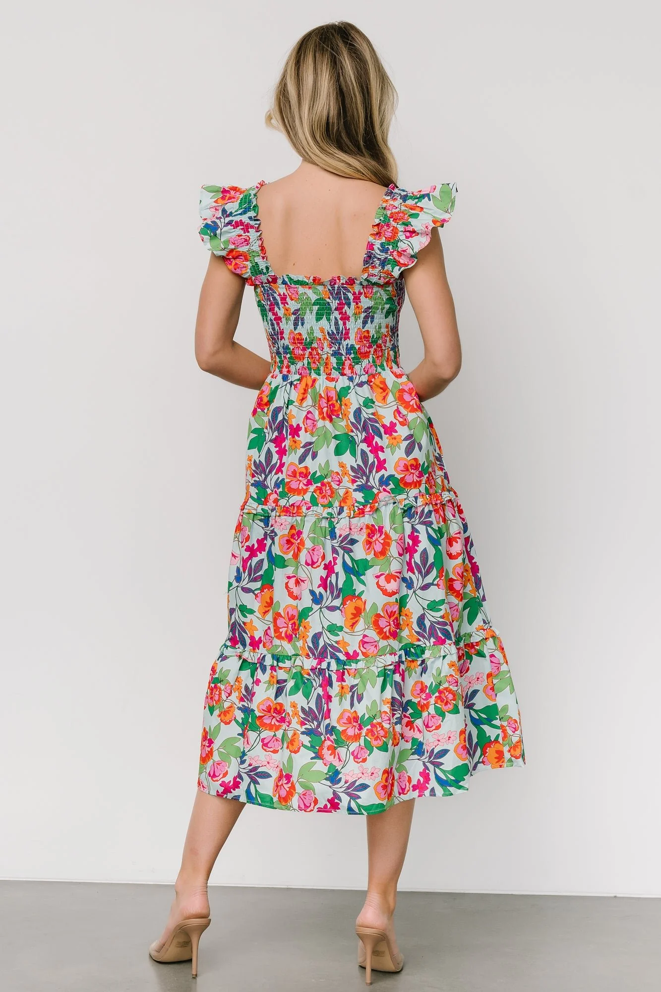 Harper Smocked Midi Dress | Blue Multi Floral - Vlounger