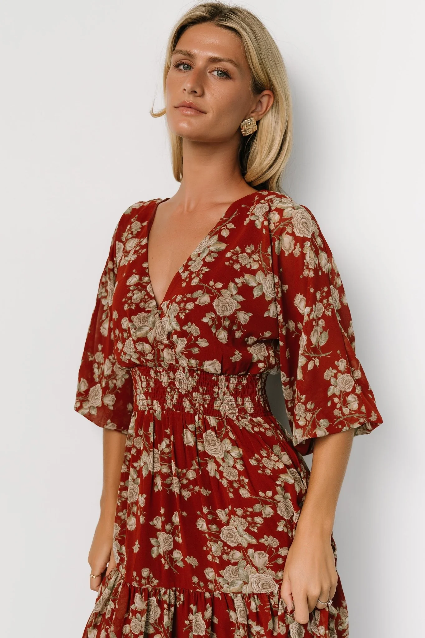 Coventry Tiered Midi Dress | Rust Floral - Vlounger