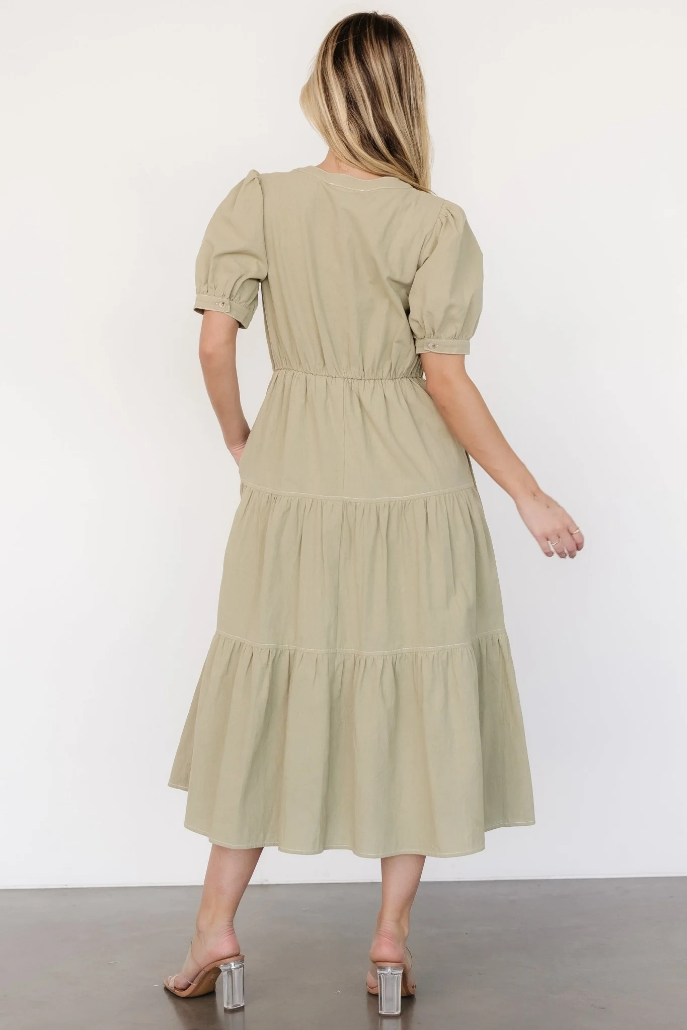 Shelby Button Top Dress | Sage Green - Vlounger