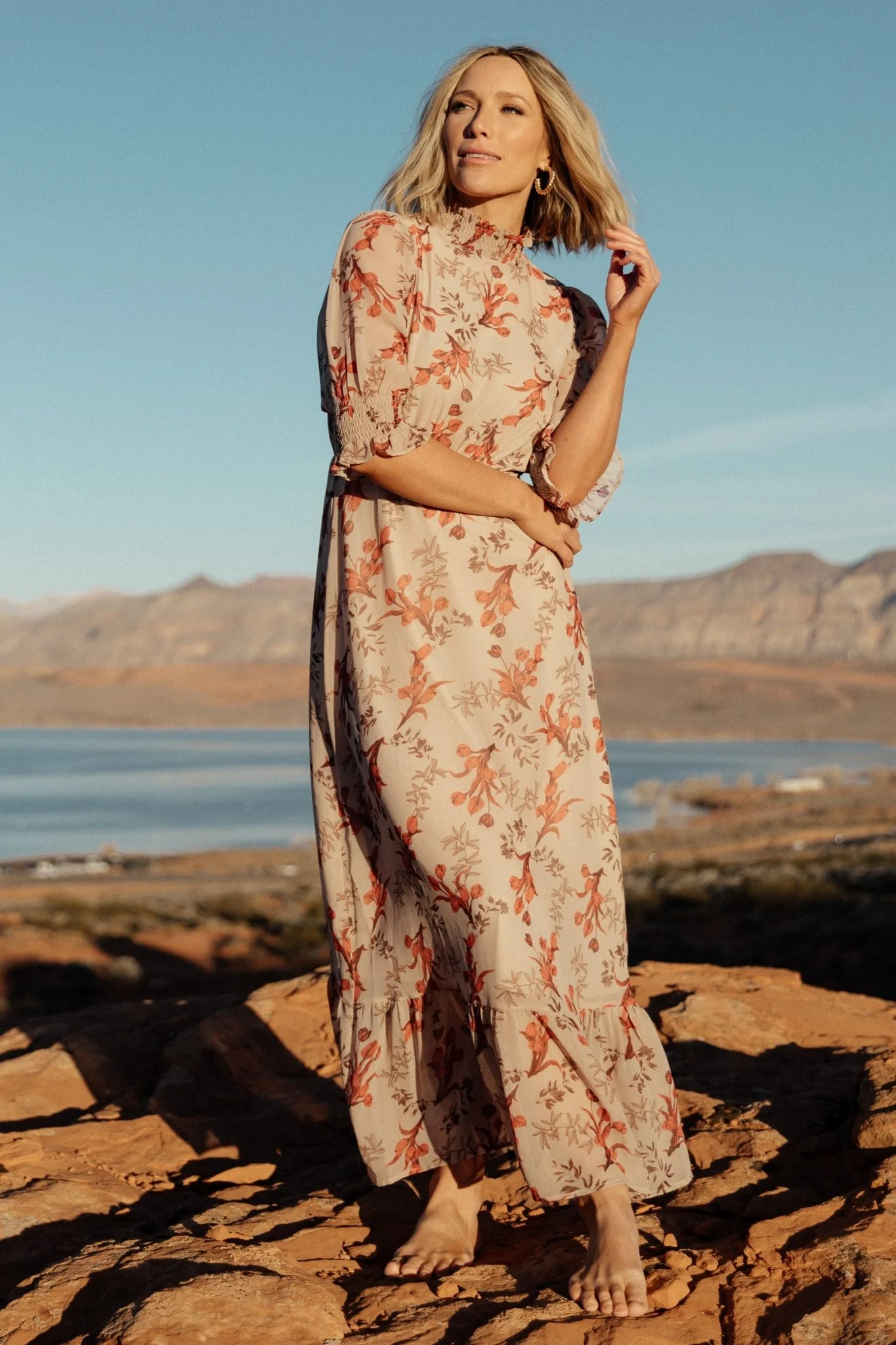 Marie Mock Neck Maxi Dress | Blush Floral - Vlounger
