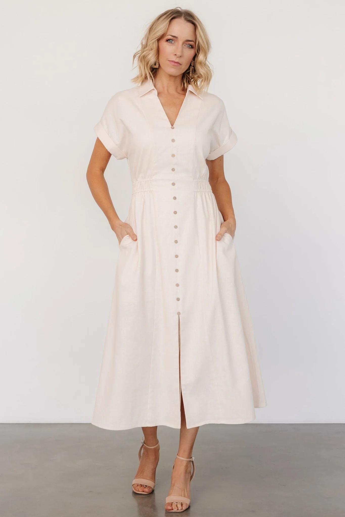 Larah Button Dress | Natural - Vlounger