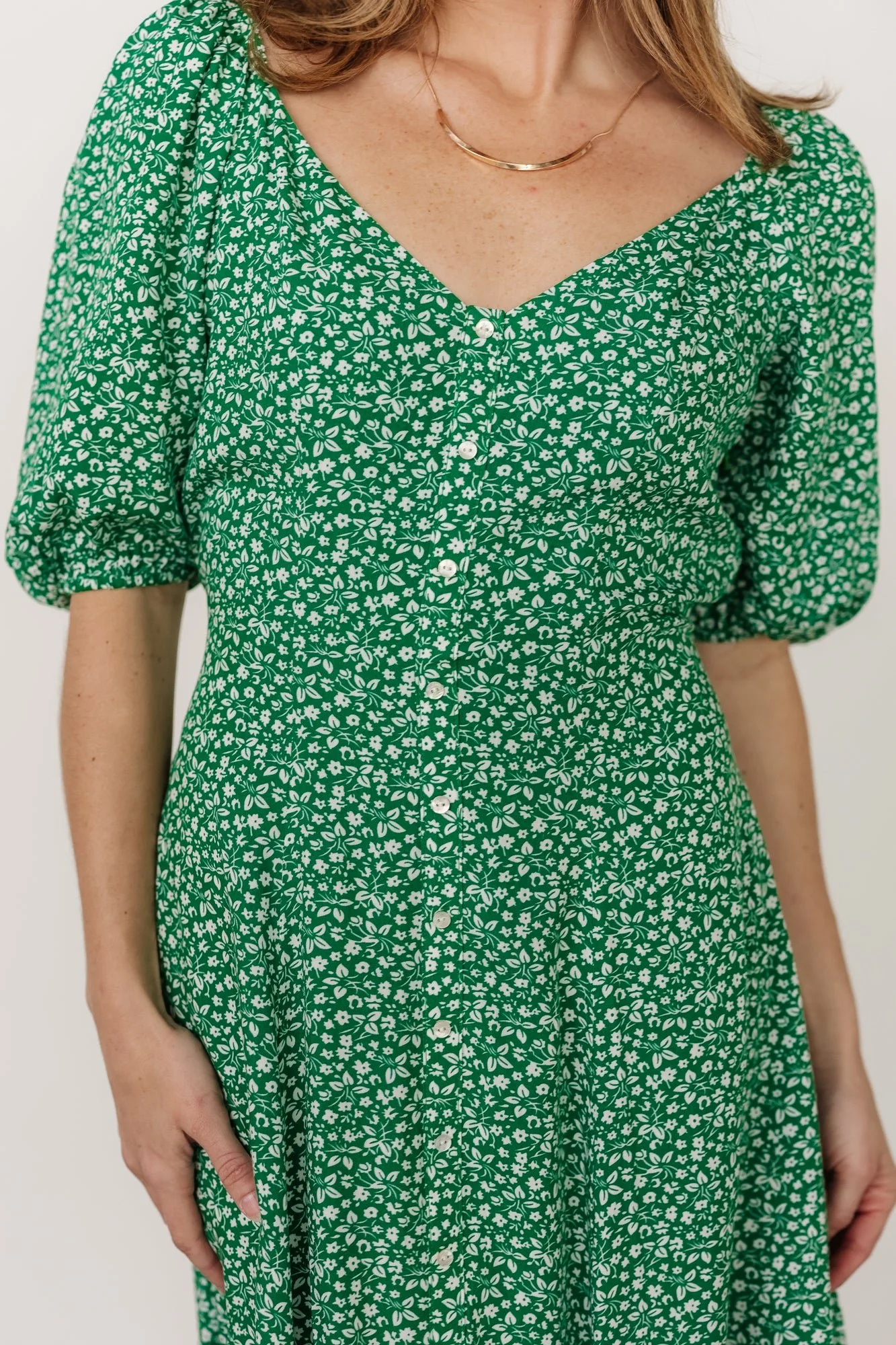 Elisabeth Button Dress | Green Floral - Vlounger