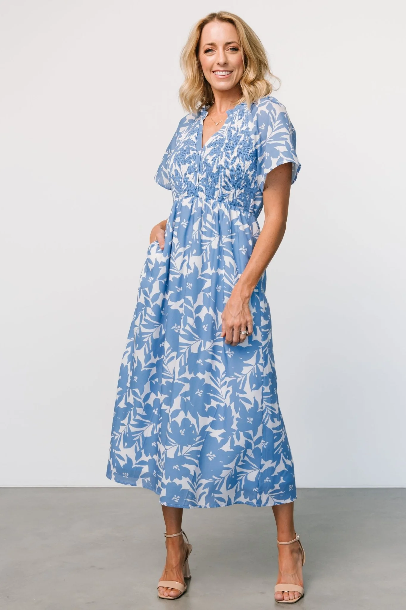 Annise Midi Dress | Blue Floral - Vlounger