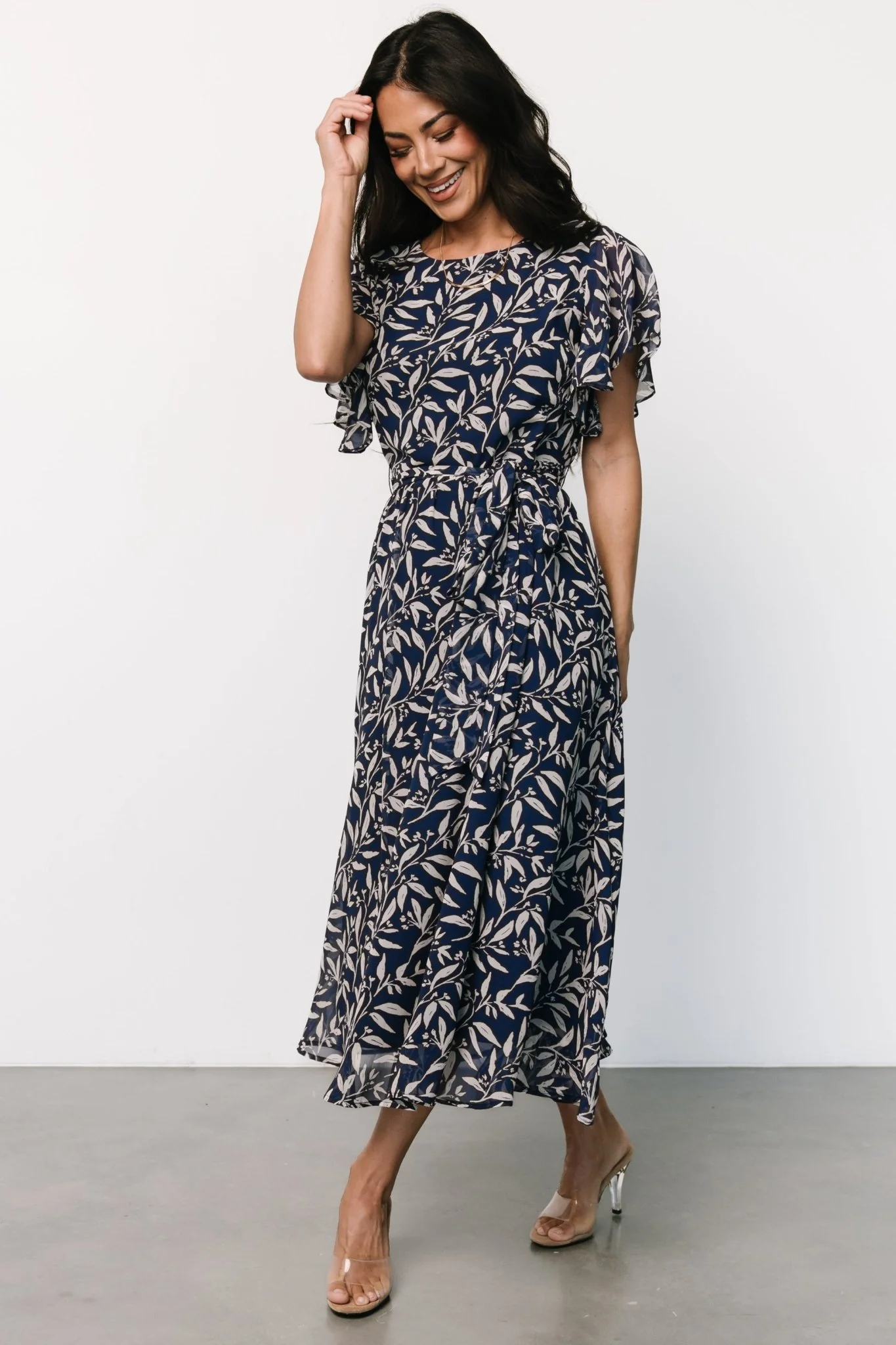 Laurel Midi Dress | Blue + Gray Floral - Vlounger