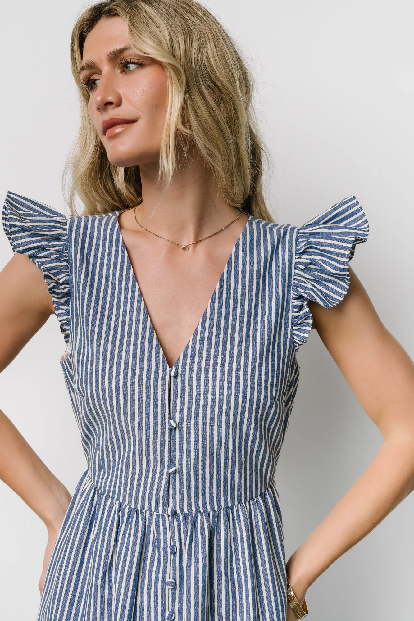 Hettie Button Maxi Dress | Blue Stripe - Vlounger