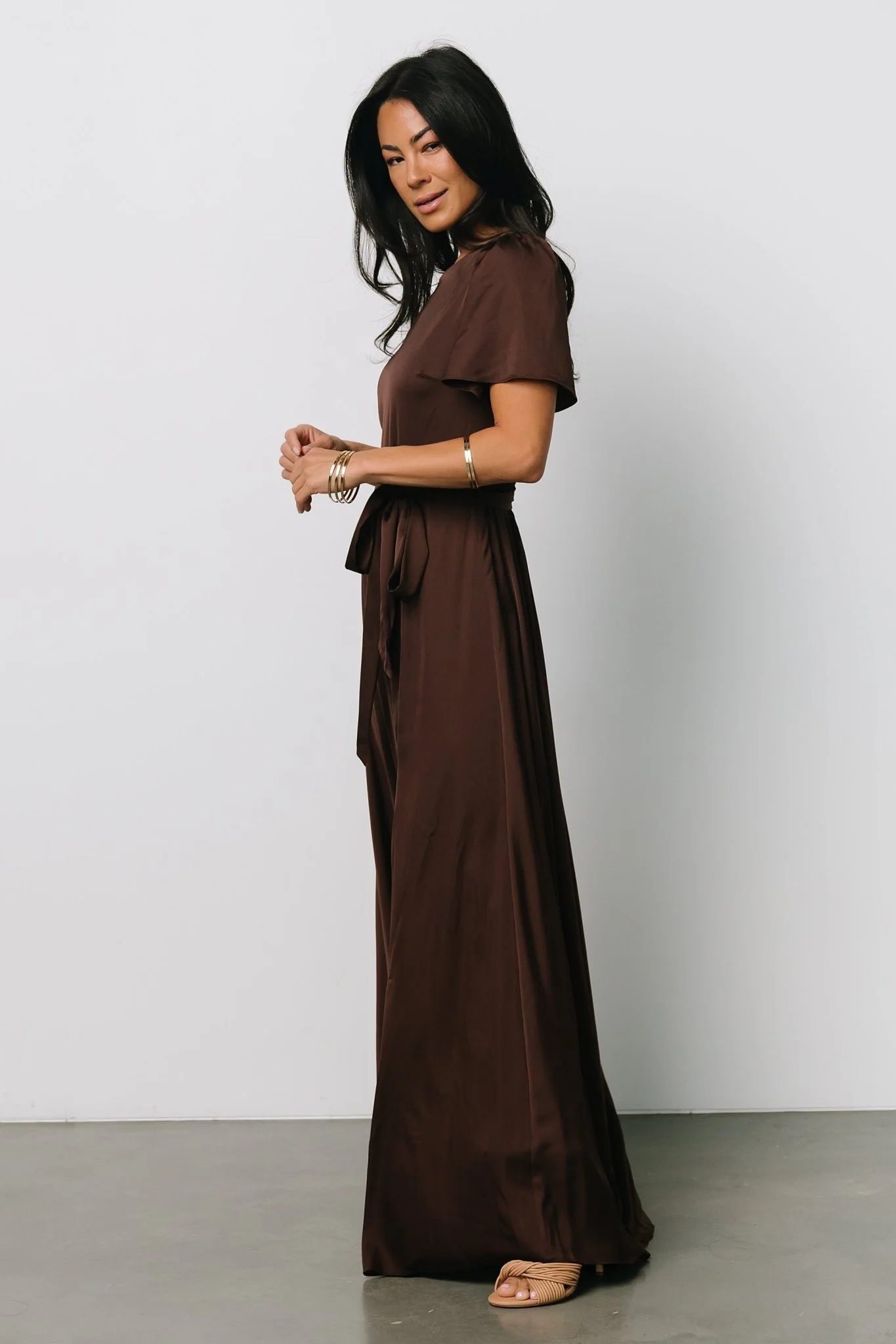 Agnes Satin Maxi Dress | Espresso - Vlounger