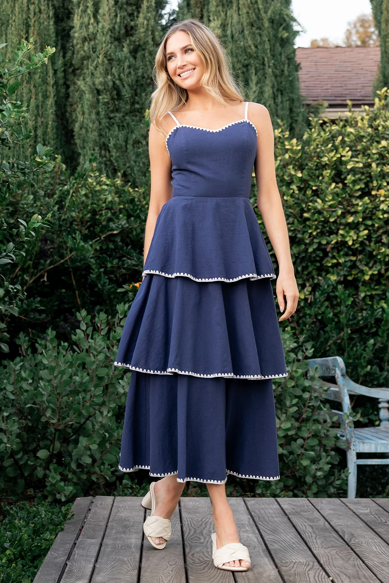 Odette Tiered Dress | Navy + White - Vlounger