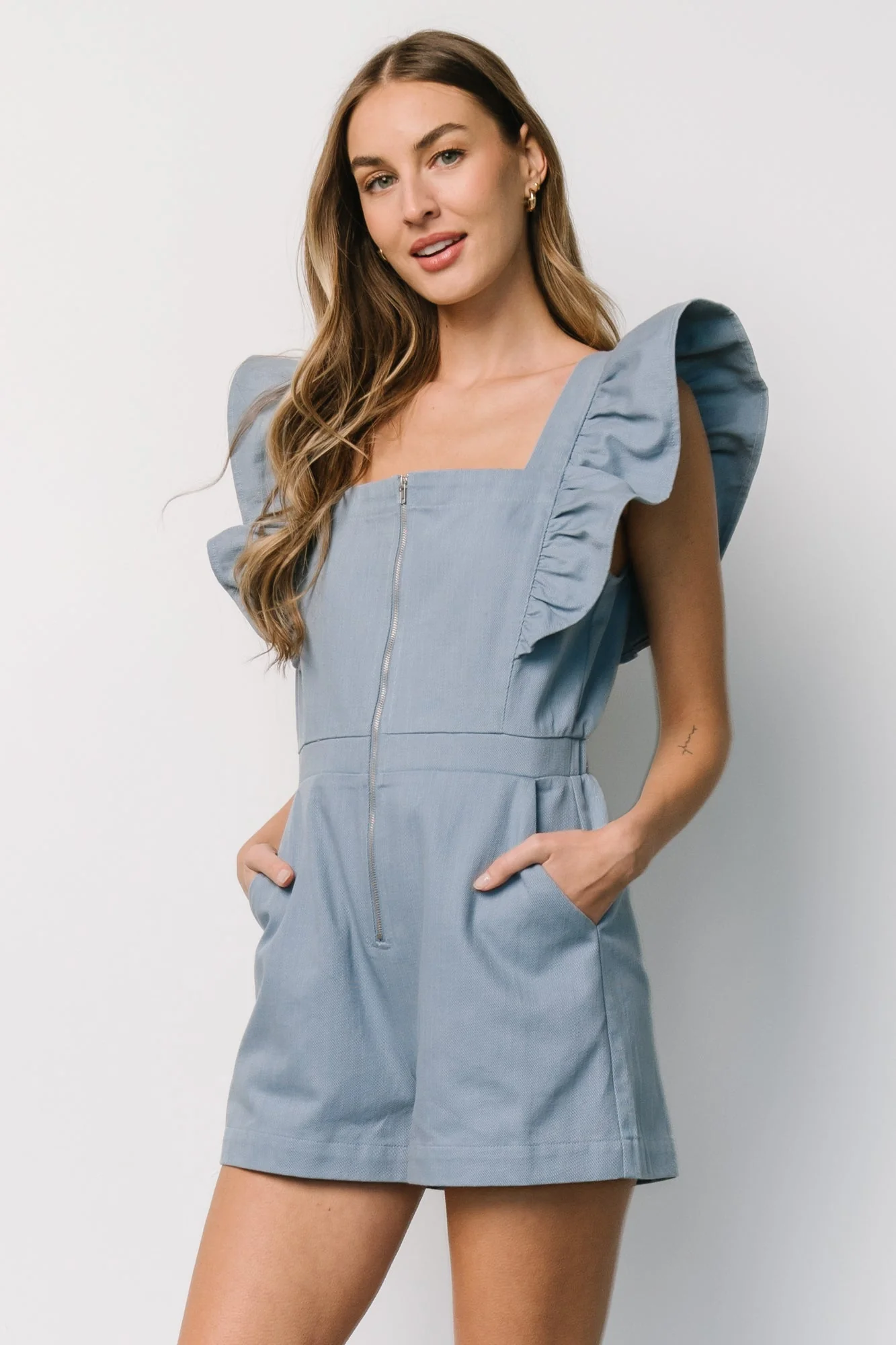 Montgomery Denim Romper | Dusty Blue - Vlounger
