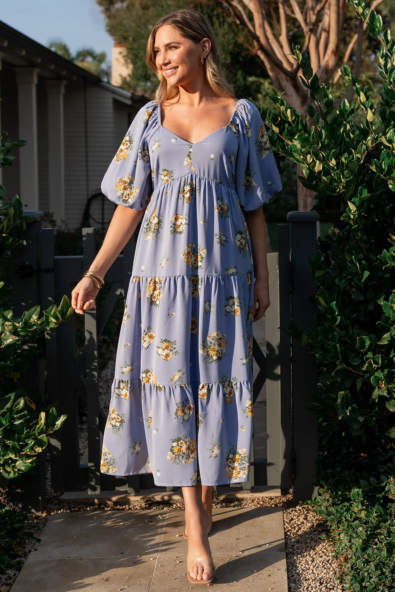 Judith Dress | Blue + Golden Floral - Vlounger