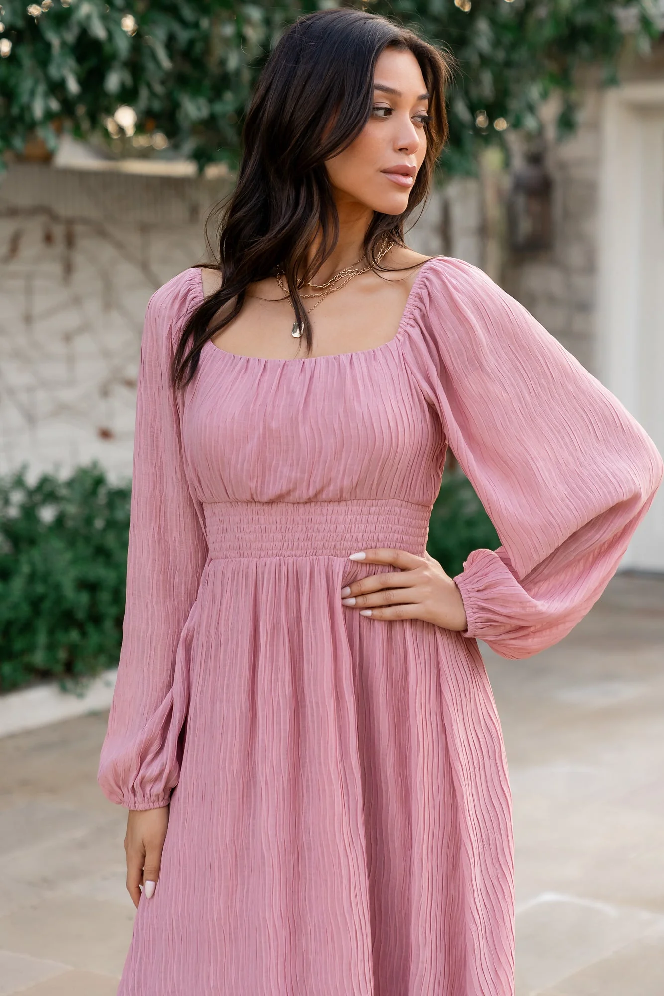 Dalton Pleated Midi Dress | Blush - Vlounger