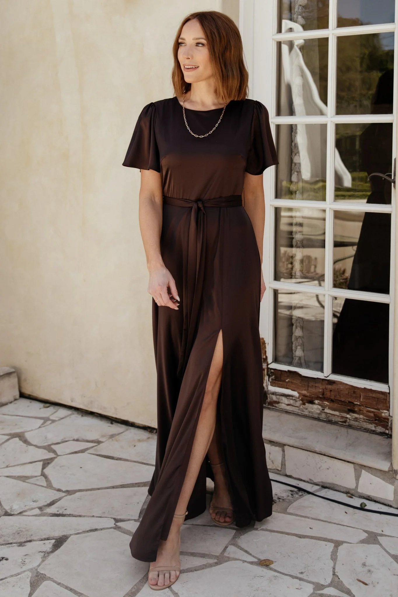 Agnes Satin Maxi Dress | Espresso - Vlounger