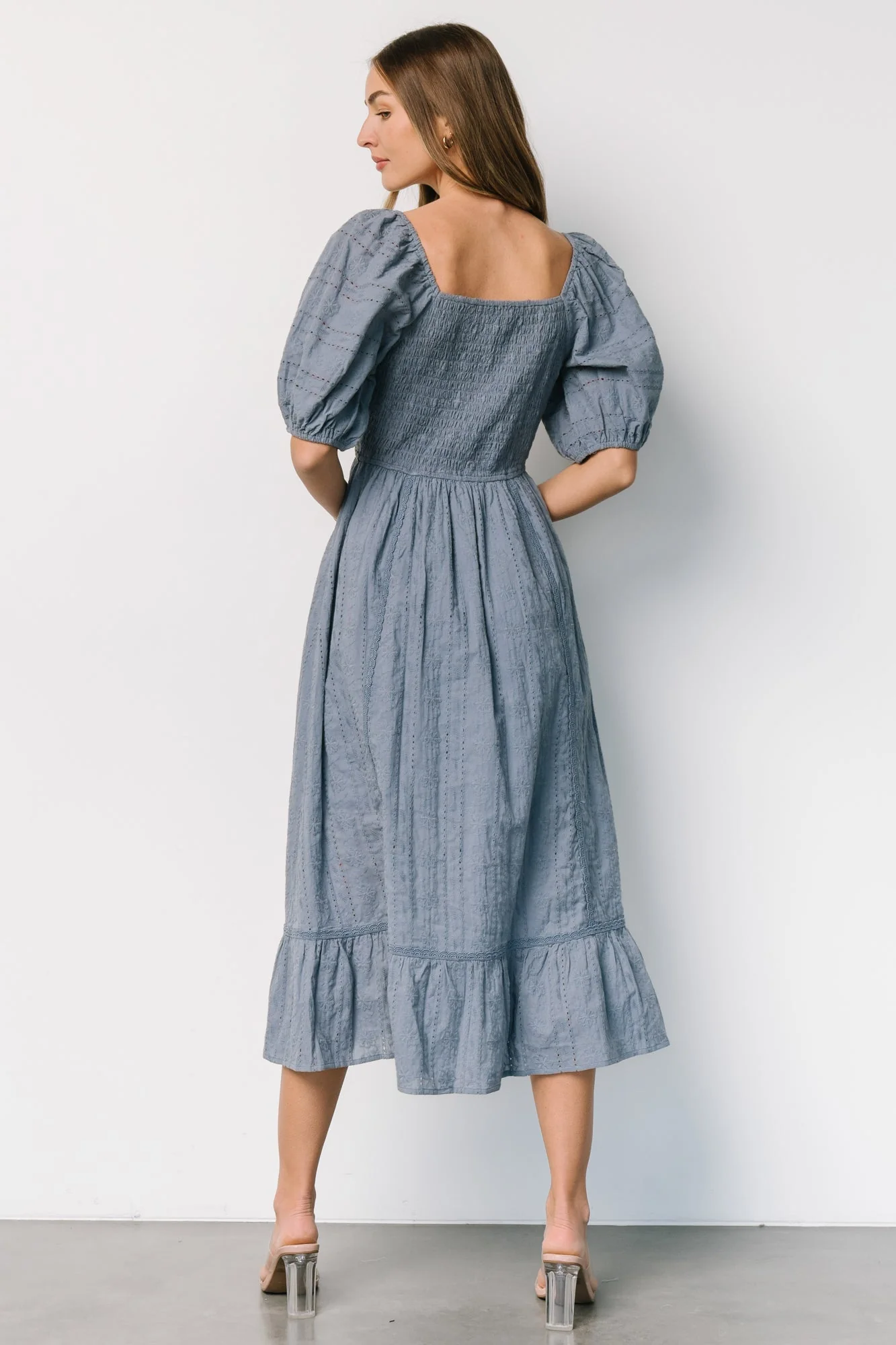 Delaney Eyelet Dress | Dusty Blue - Vlounger