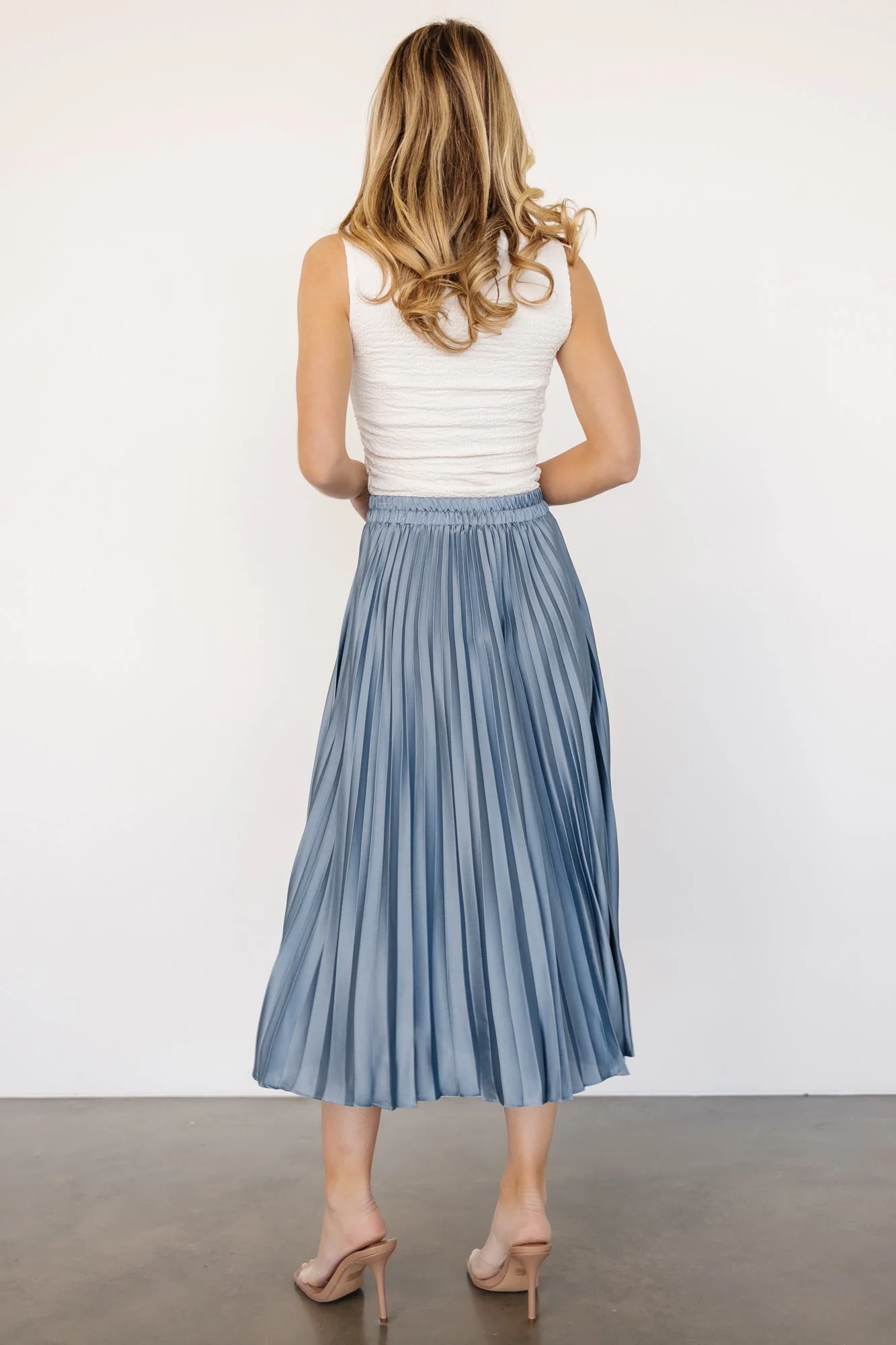 Demetria Pleated Midi Skirt | Steel Blue - Vlounger