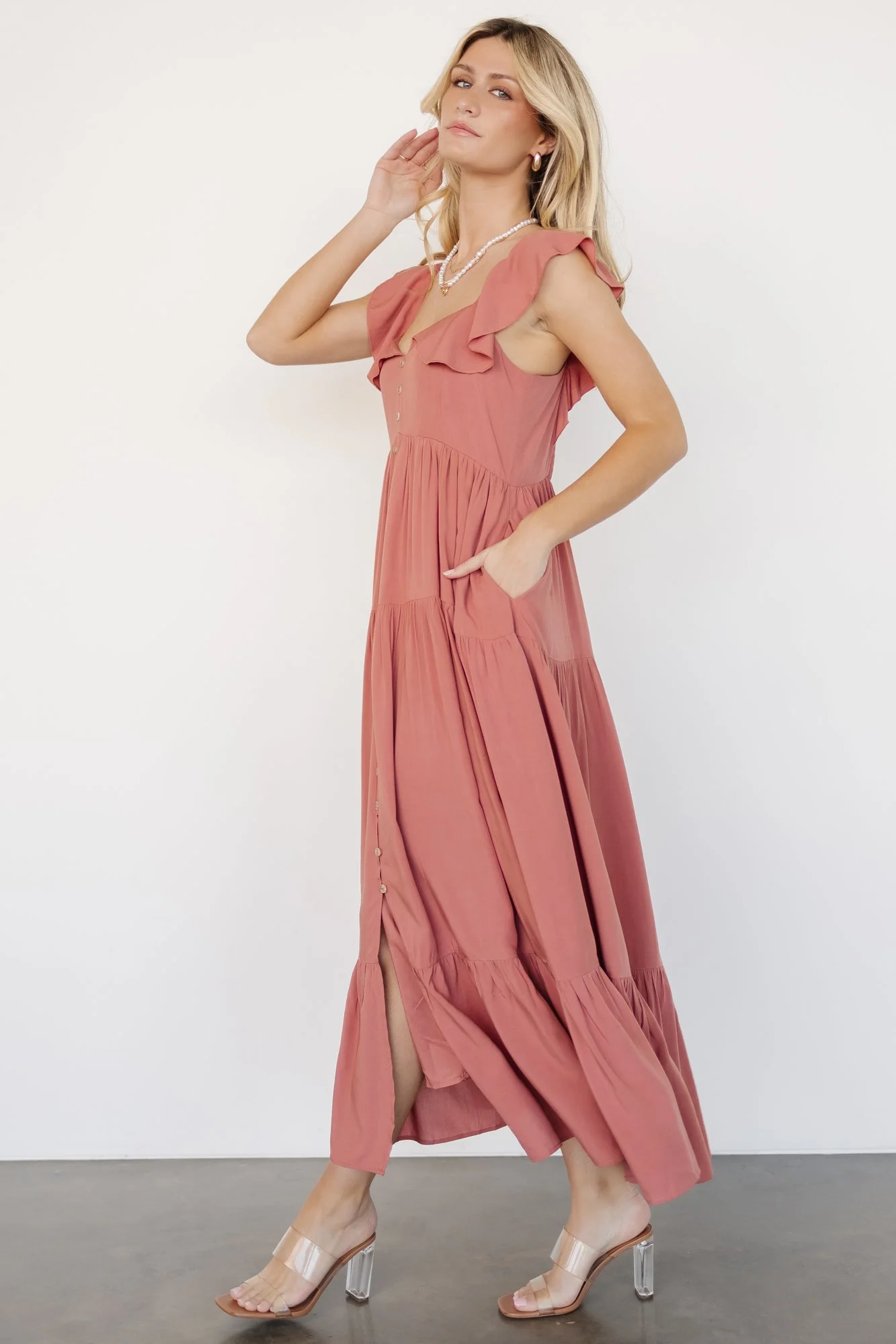 Ellie Ruffle Top Dress | Terracotta - Vlounger