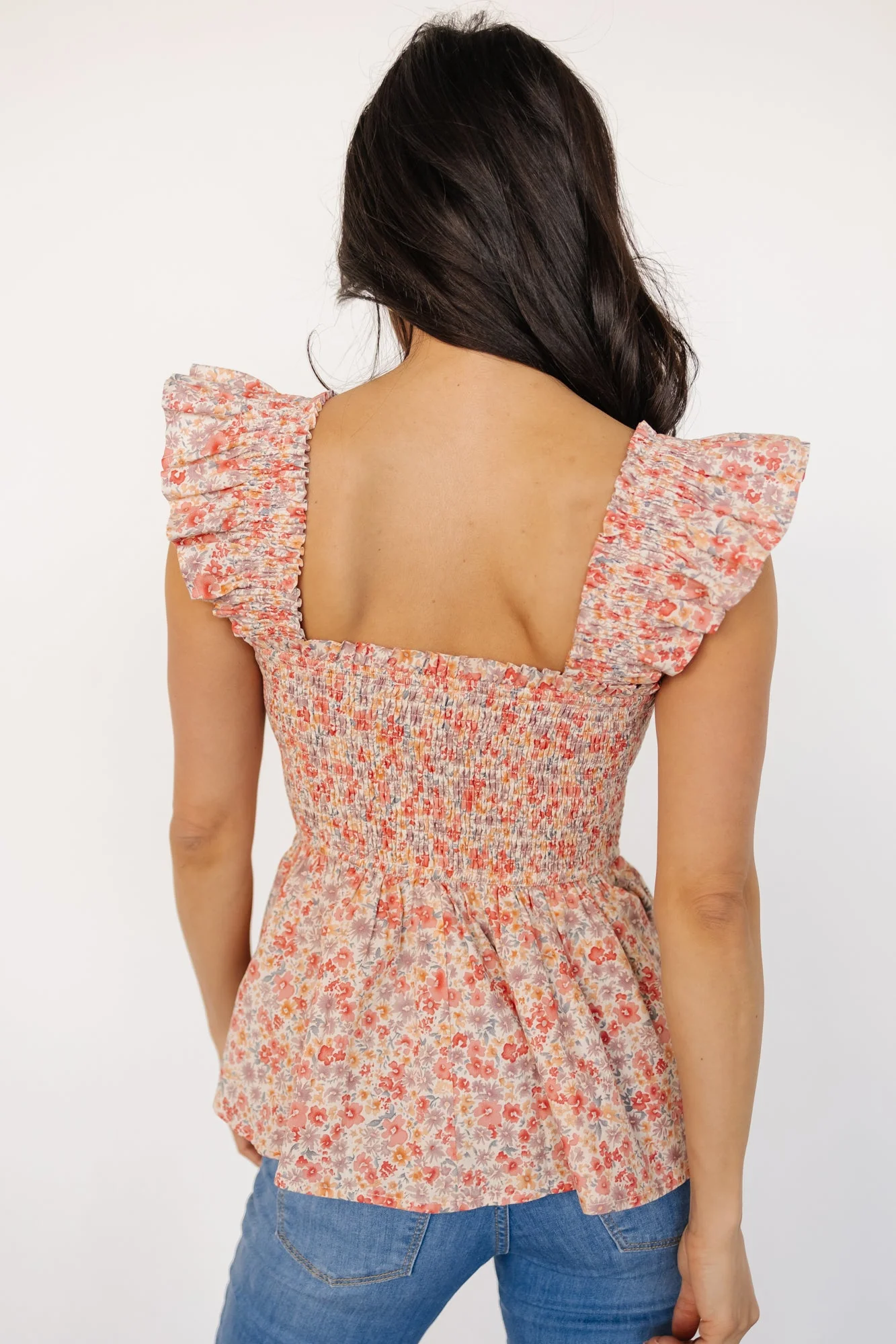 Ida Peplum Top | Pink Multi Floral - Vlounger