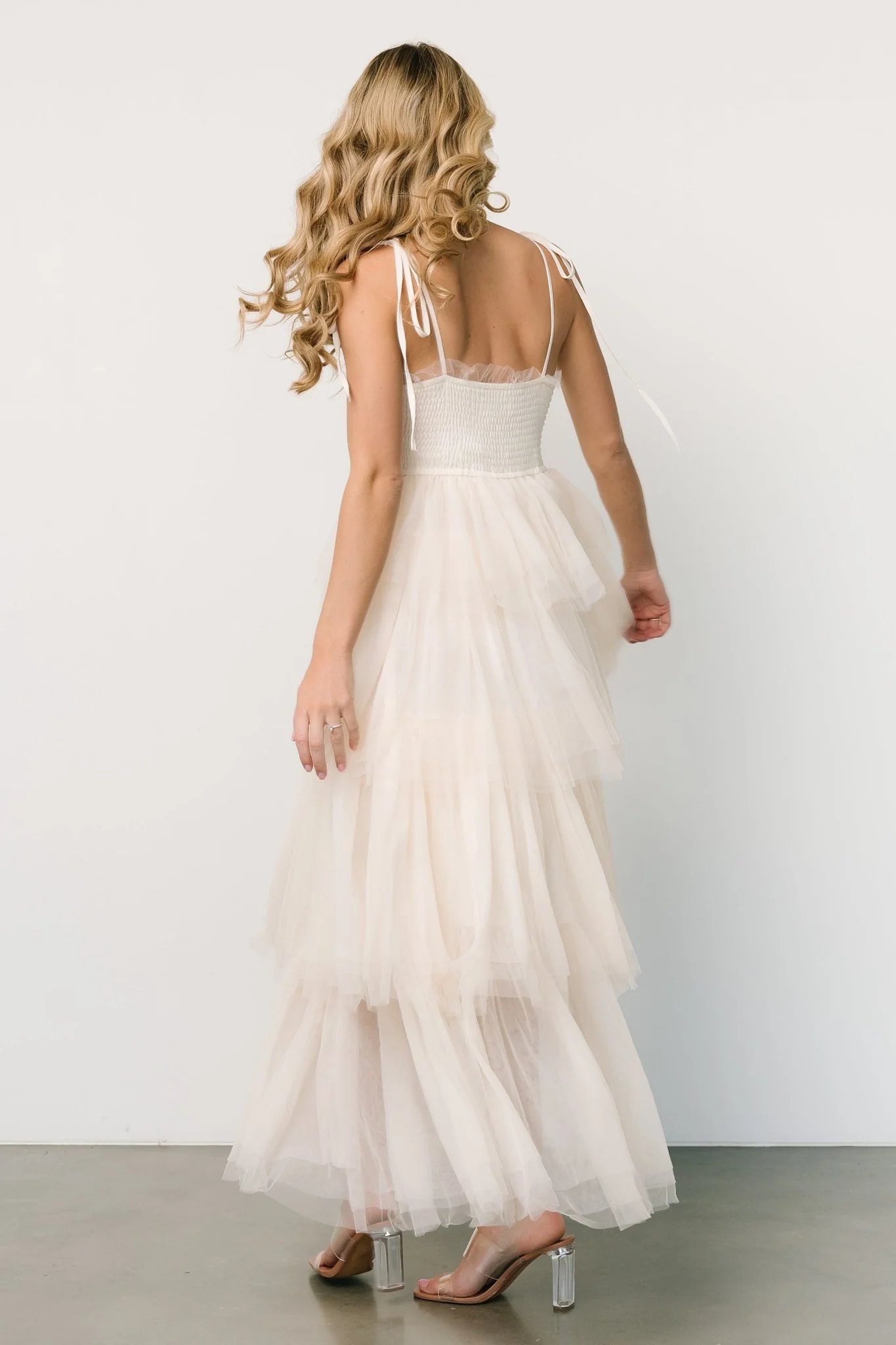 Alora Tulle Tiered Maxi Dress | Cream - Vlounger