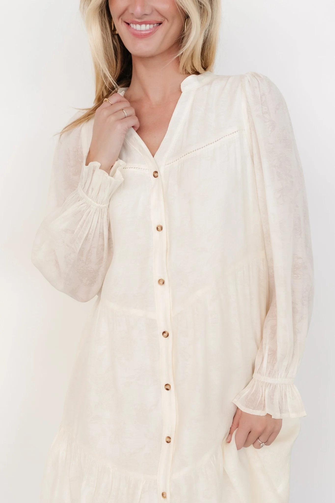 Brenna Button Midi Dress | Cream - Vlounger