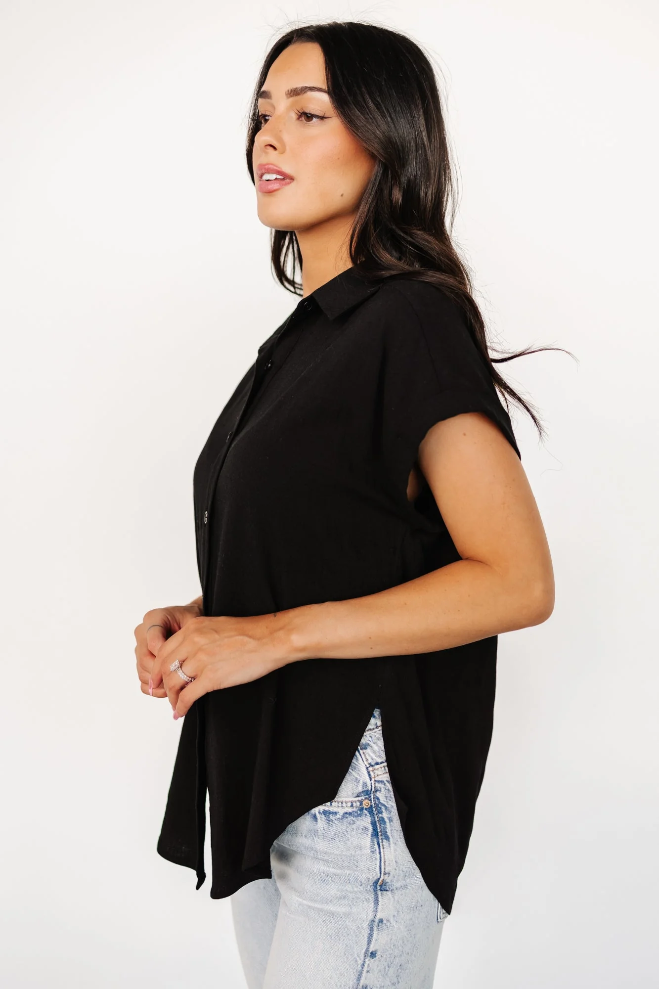 Clarke Button Up Top | Black - Vlounger