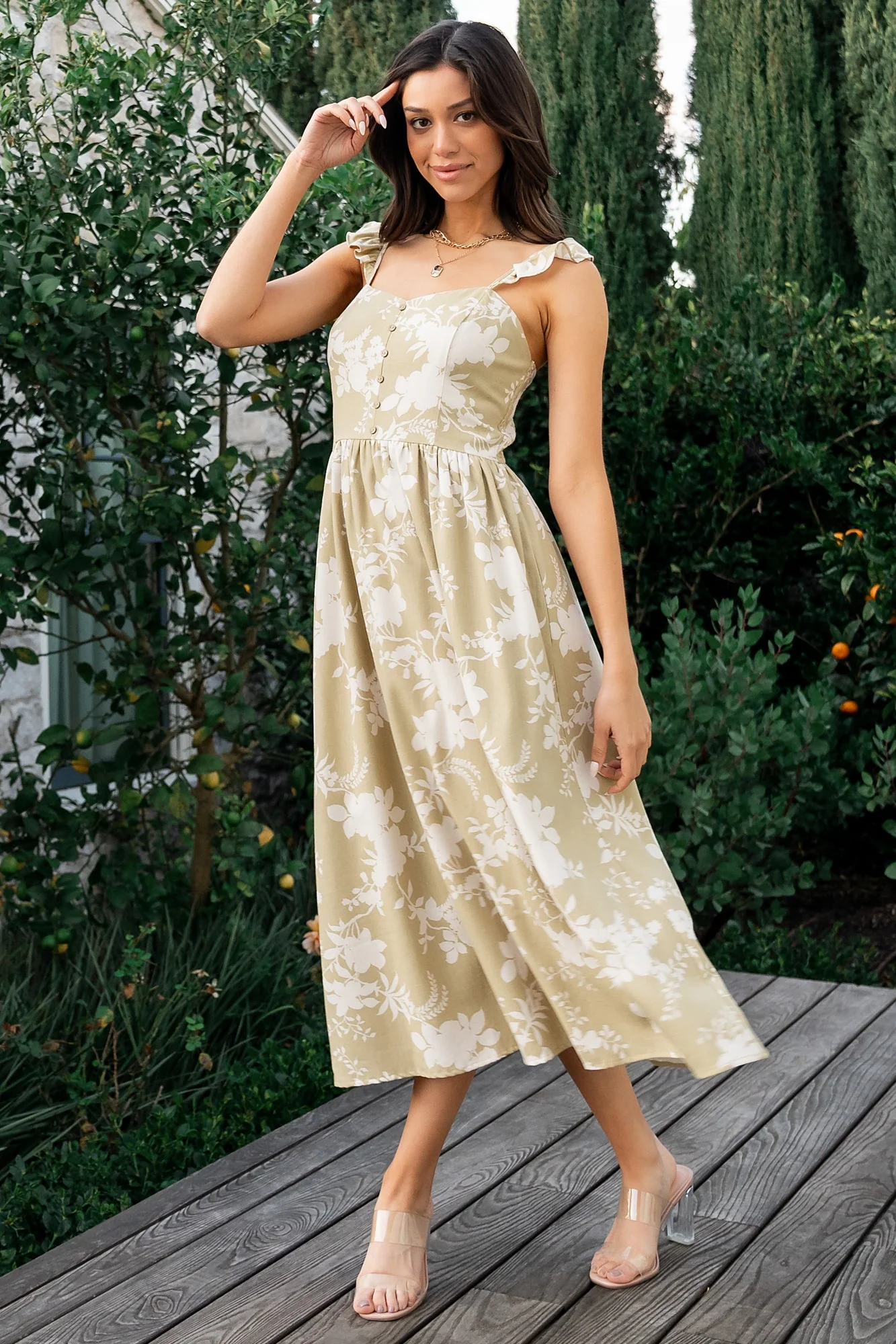 Renna Button Top Dress | Vintage Sage - Vlounger