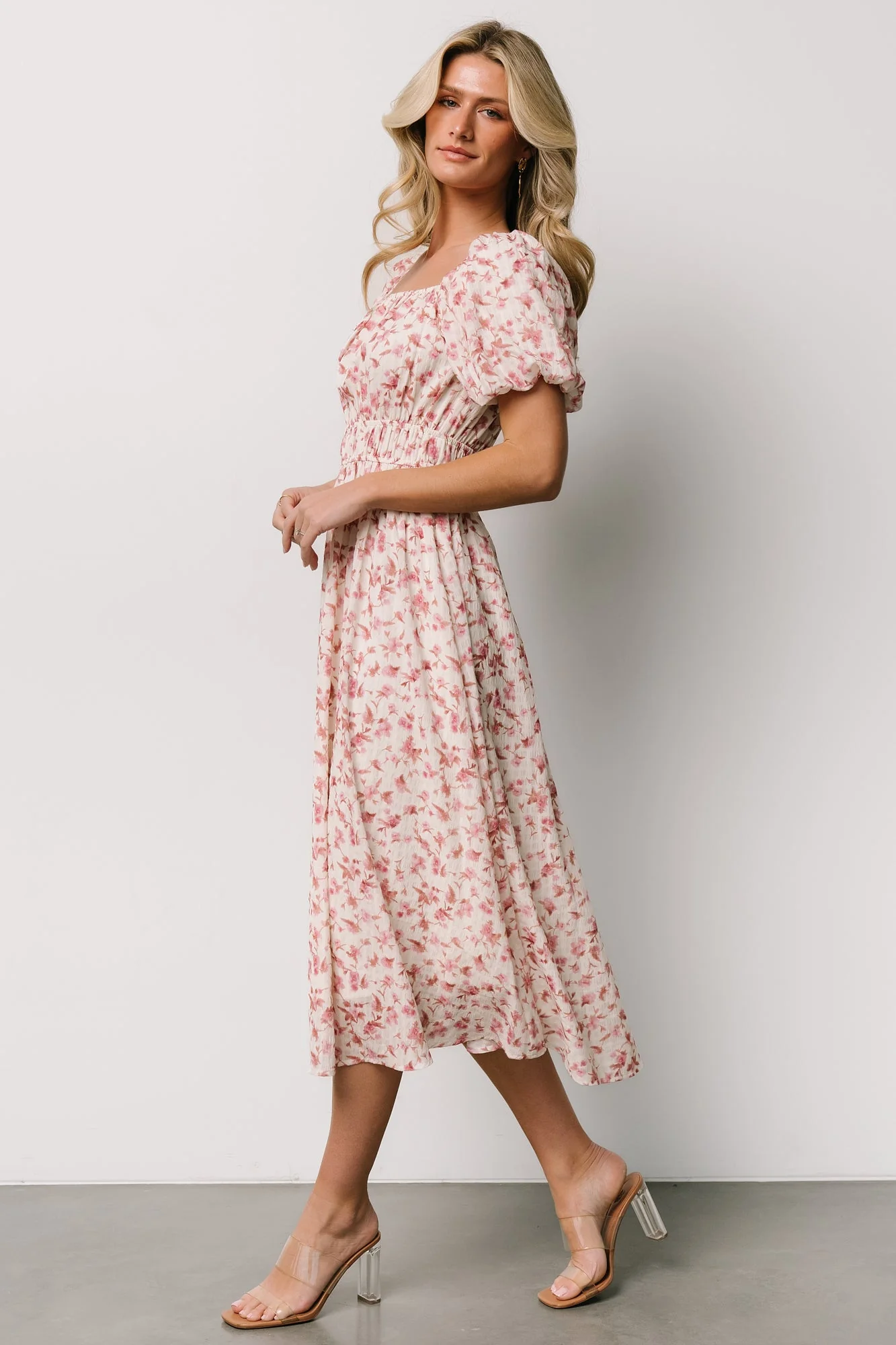 Dorine Midi Dress | Ivory + Blush Floral - Vlounger