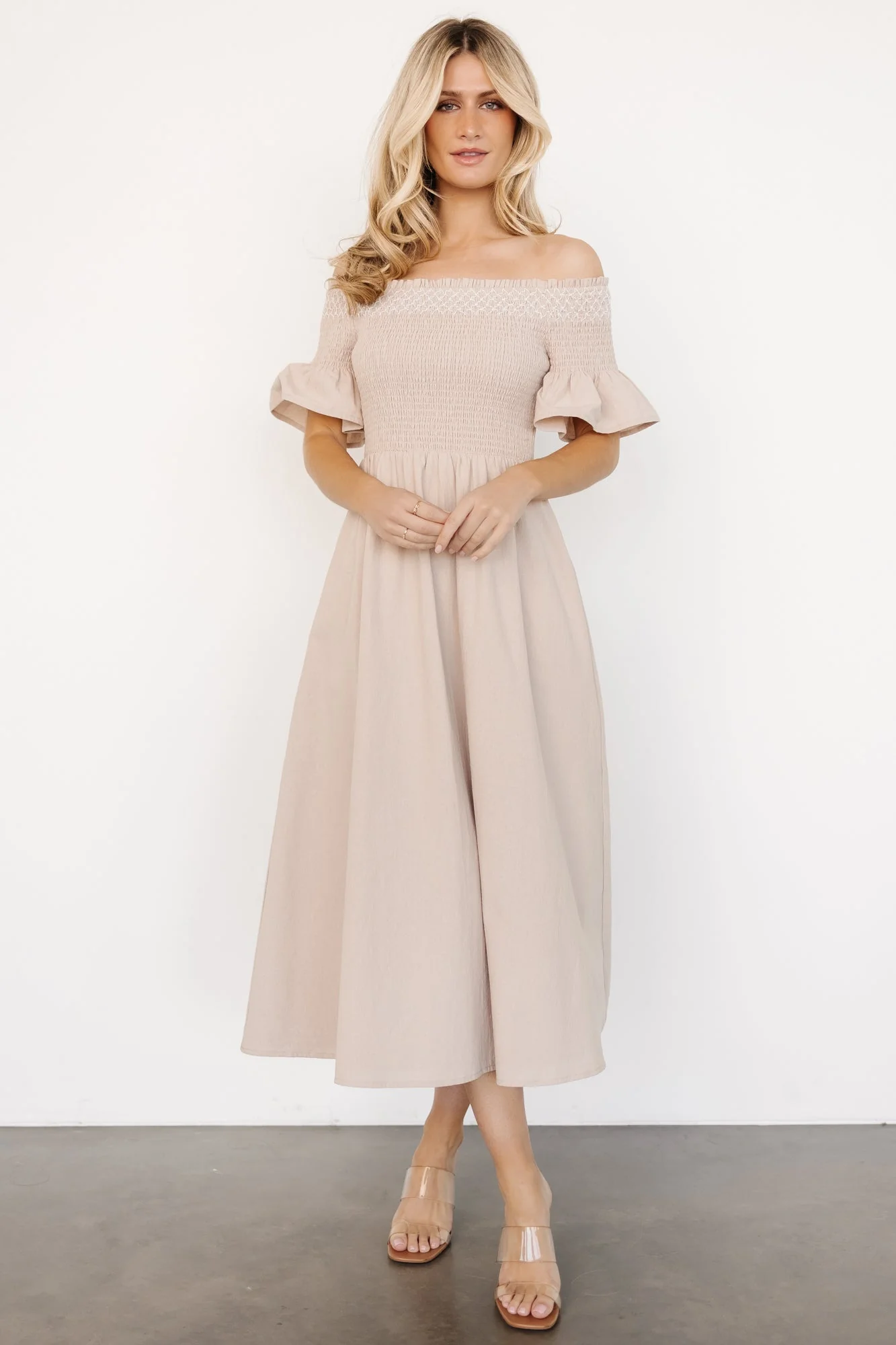 Jodi Off Shoulder Dress | Natural - Vlounger