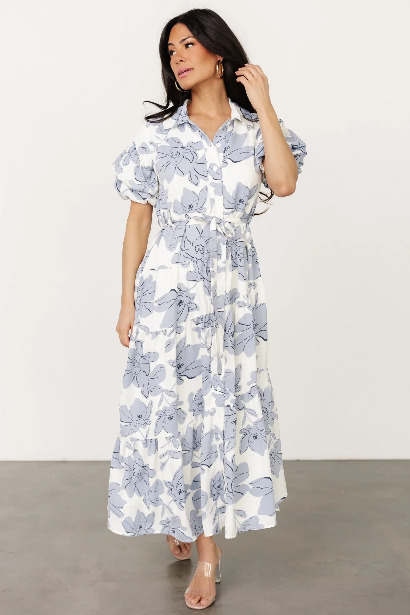 Albany Button Dress | Ivory + Blue - Vlounger