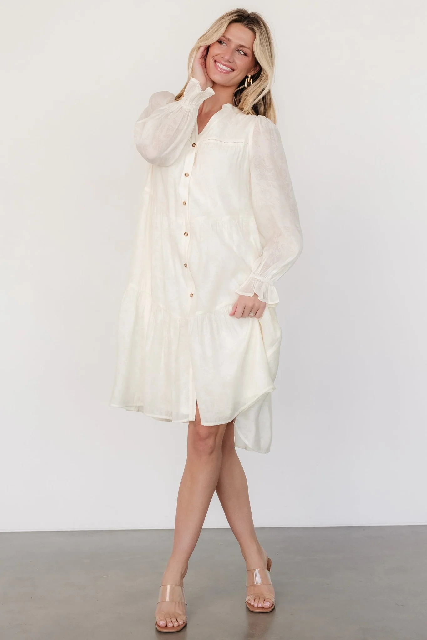 Brenna Button Midi Dress | Cream - Vlounger
